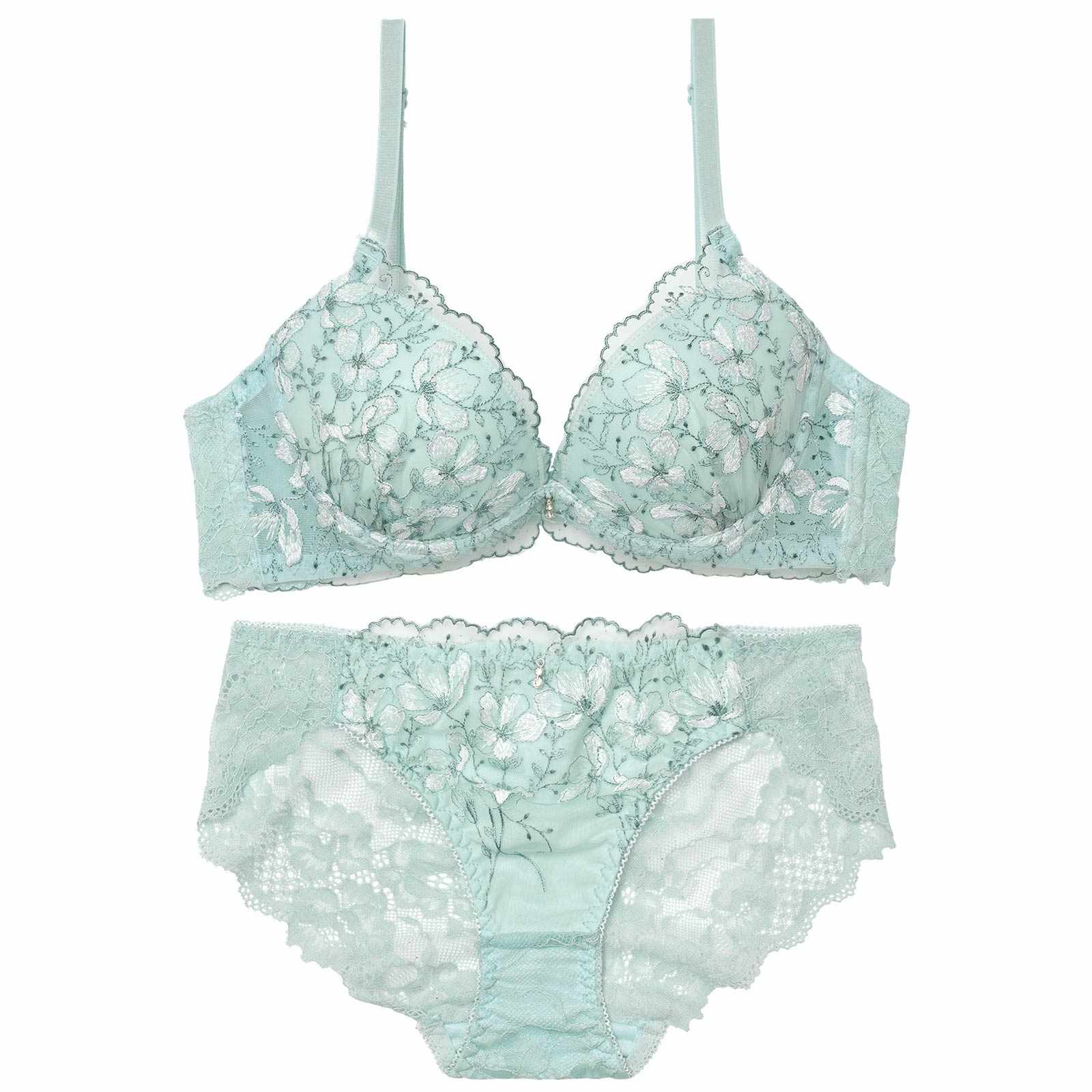 3/20新作!フェアリーフルールレース育乳脇高ブラジャー&バック透けフルバックショーツ
