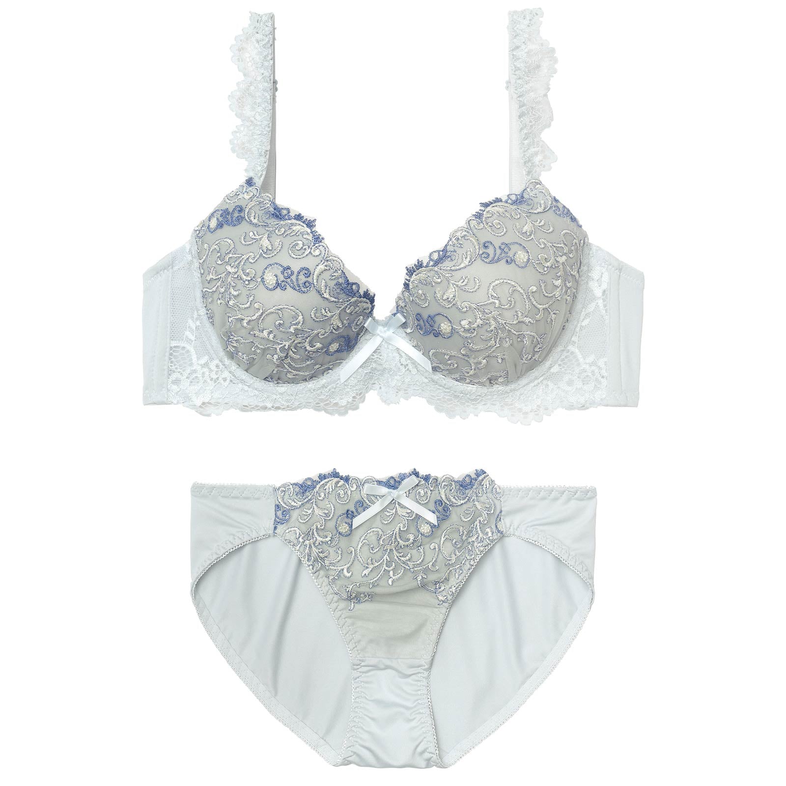 4/20新作!フェミニンアイビーエンブロイダリー育乳脇高ブラジャー&フルバックショーツ