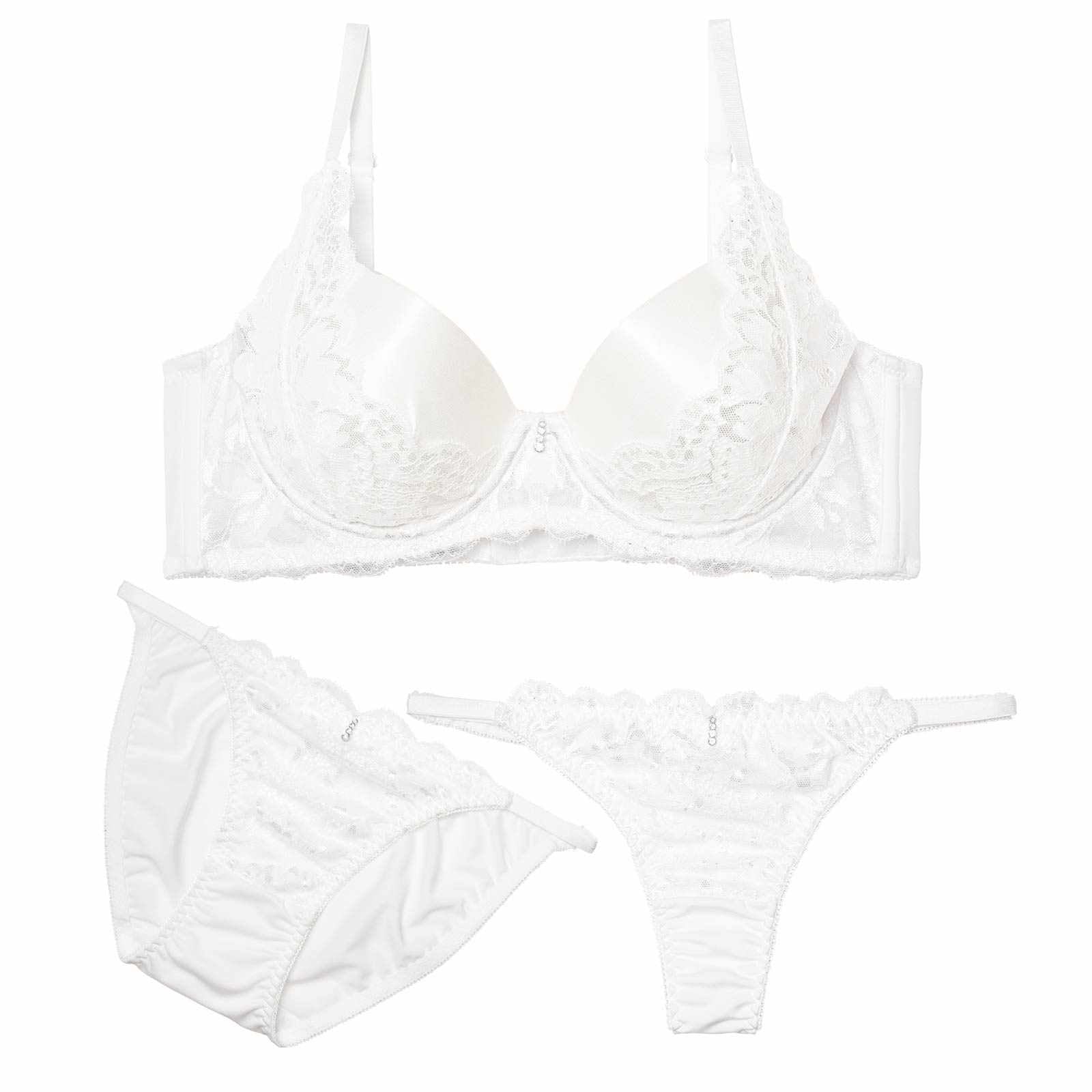 4/17新作!【三上悠亜着用】【3点セット】【GHIサイズ】エレガントグロウレース育乳脇高ブラジャー&フルバック&Tバックショーツ