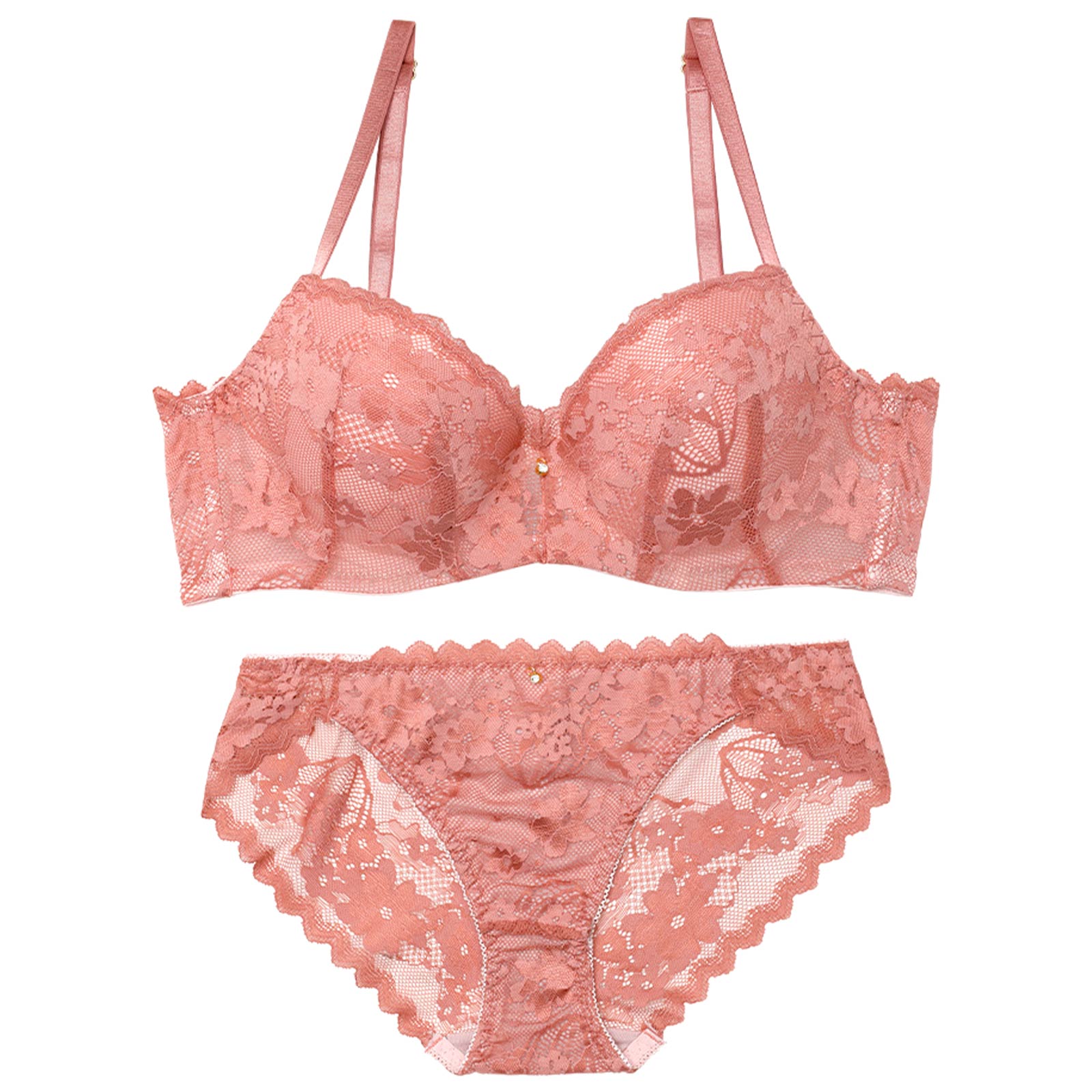 4/15新作!【EFサイズ】ニュアンスフラワーレース育乳脇高ブラジャー&バック透けフルバックショーツ