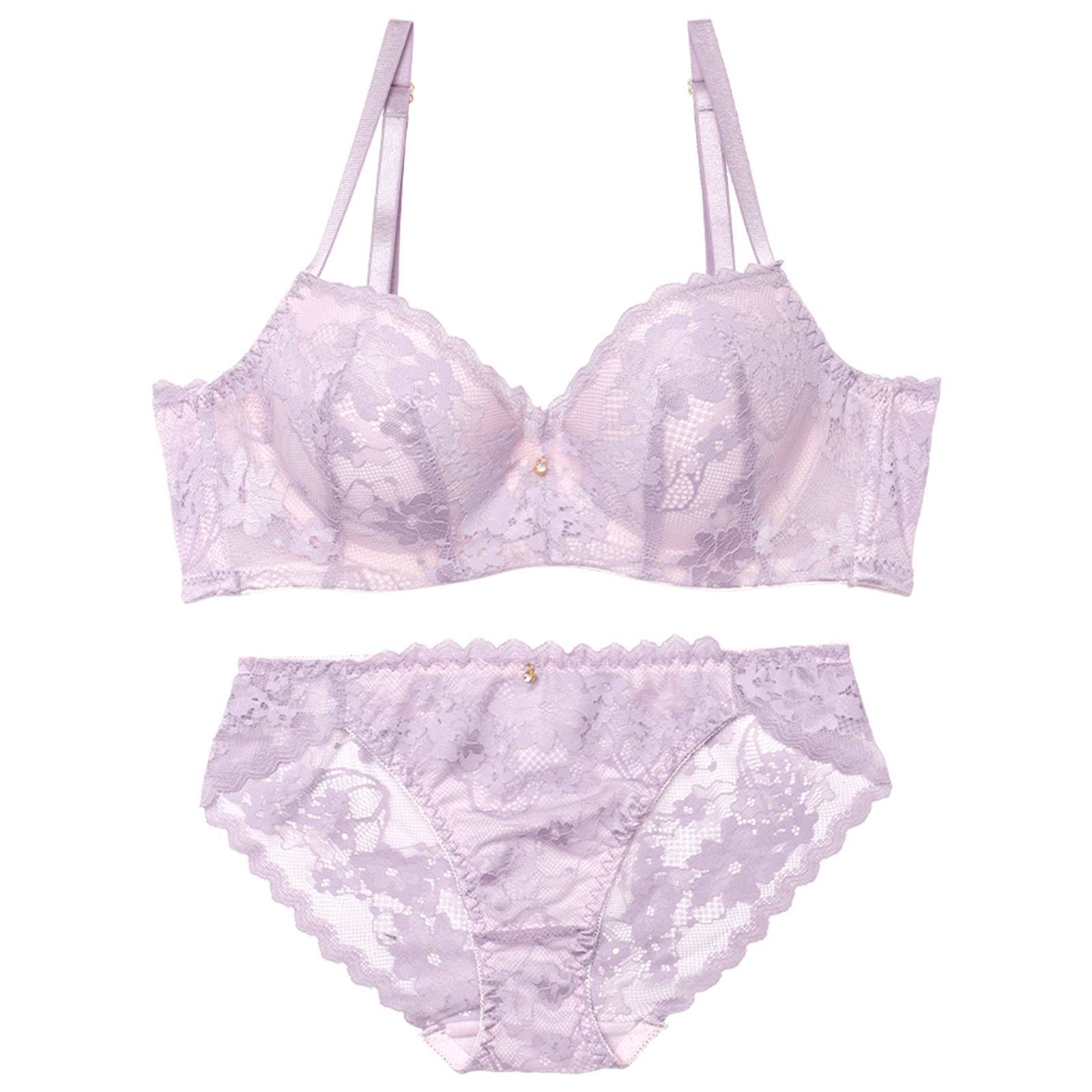 4/15新作!【EFサイズ】ニュアンスフラワーレース育乳脇高ブラジャー&バック透けフルバックショーツ