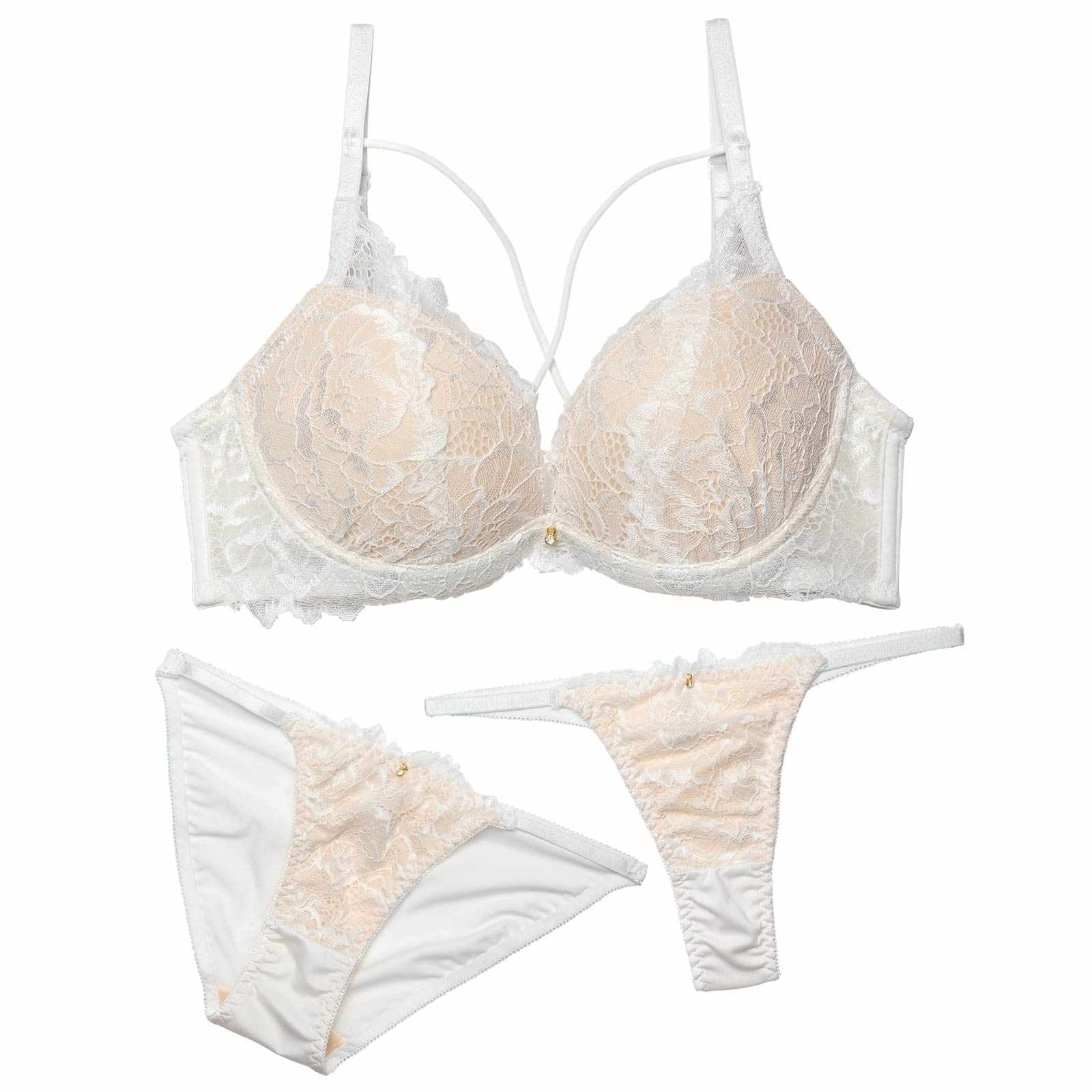 3/4新作!【かとゆり着用】【3点セット】ミスティックヌーディーレース育乳脇高ブラジャー&フルバック&Tバックショーツ