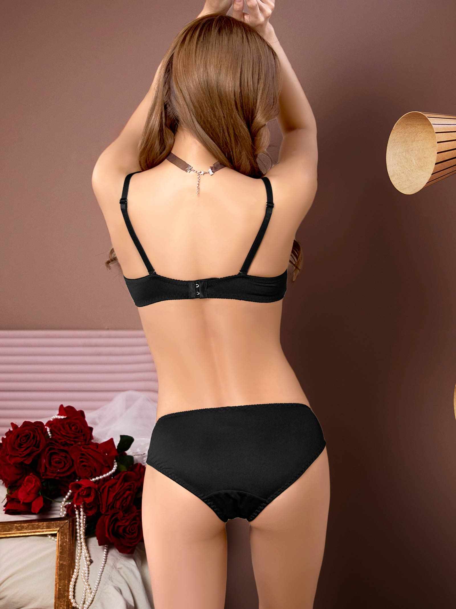 3/9新作!【EFサイズ】ミステリアスブルームレースブラジャー&フルバックショーツ