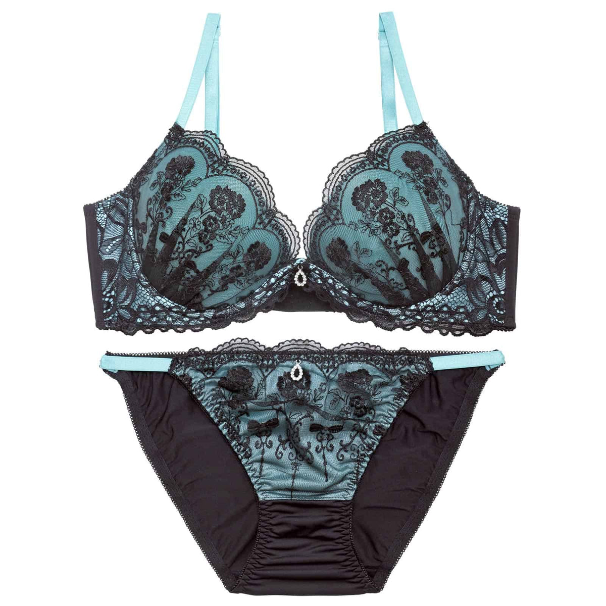 10/9新作!【三上悠亜着用】ダークフローラルレース育乳脇高ブラジャー&フルバックショーツ