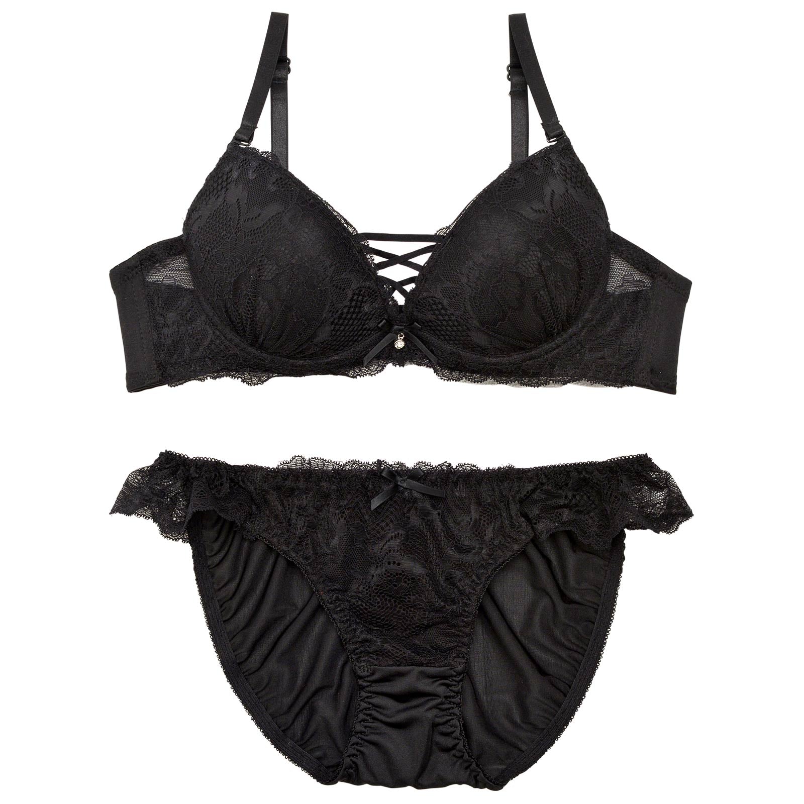 2/11再販!ワンカラーレースアップブラジャー&フルバックショーツ - 【公式】247Lingerie