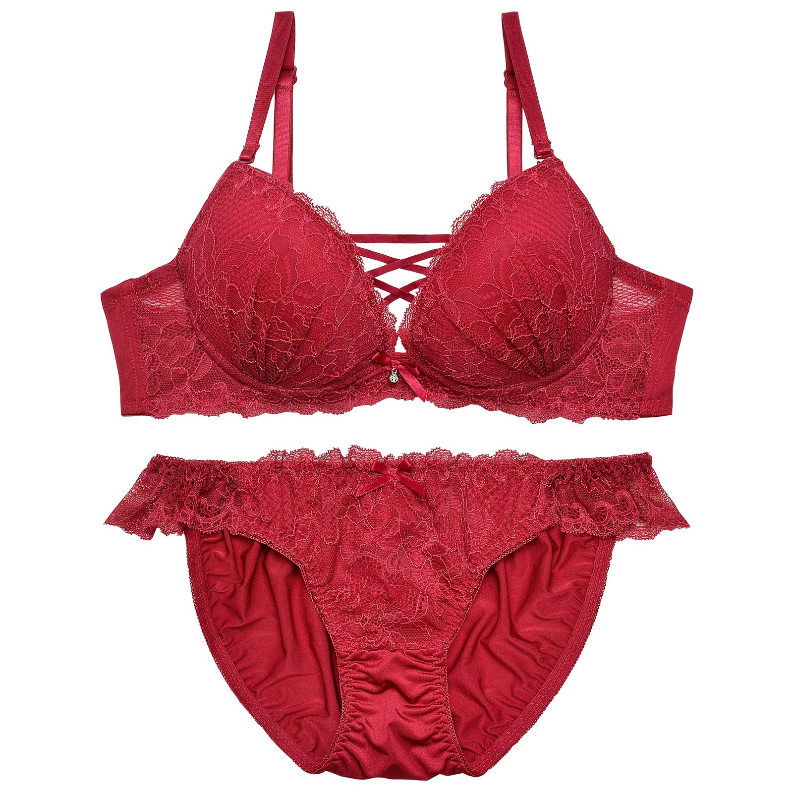 2/11再販!ワンカラーレースアップブラジャー&フルバックショーツ - 【公式】247Lingerie