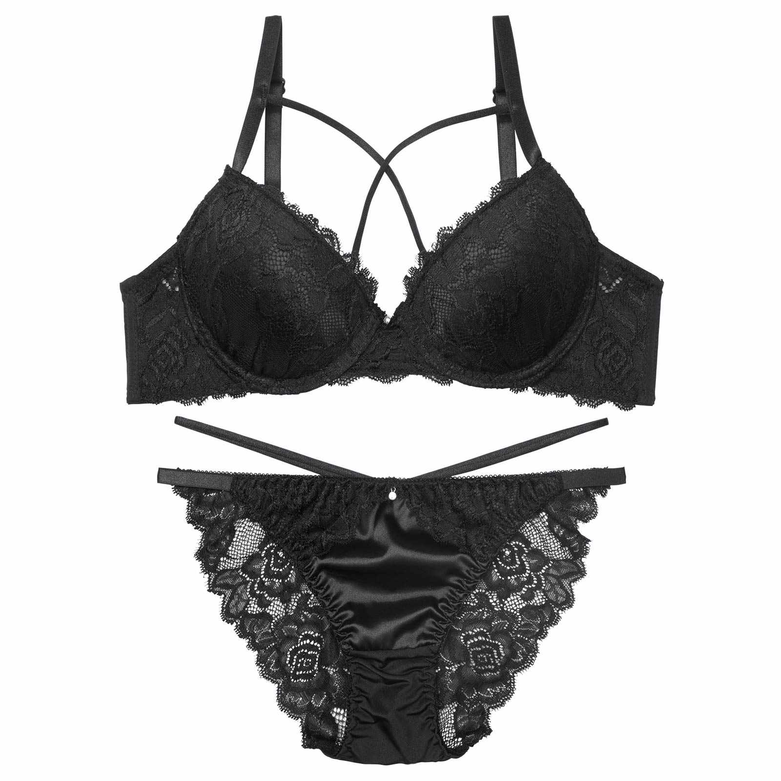 2/20再販!サテンflowerレースクロスコードブラジャー&バック透けフルバックショーツ - 【公式】247Lingerie