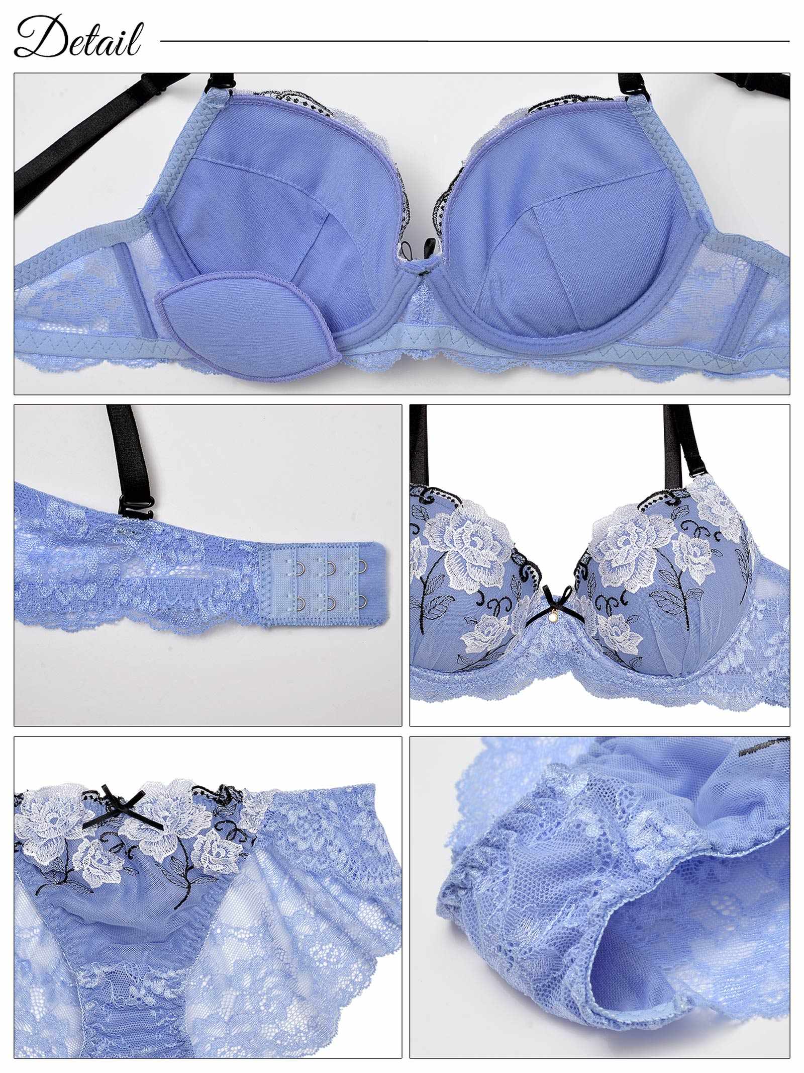 ファブリックレーシィローズブラジャー&バック透けフルバックショーツ