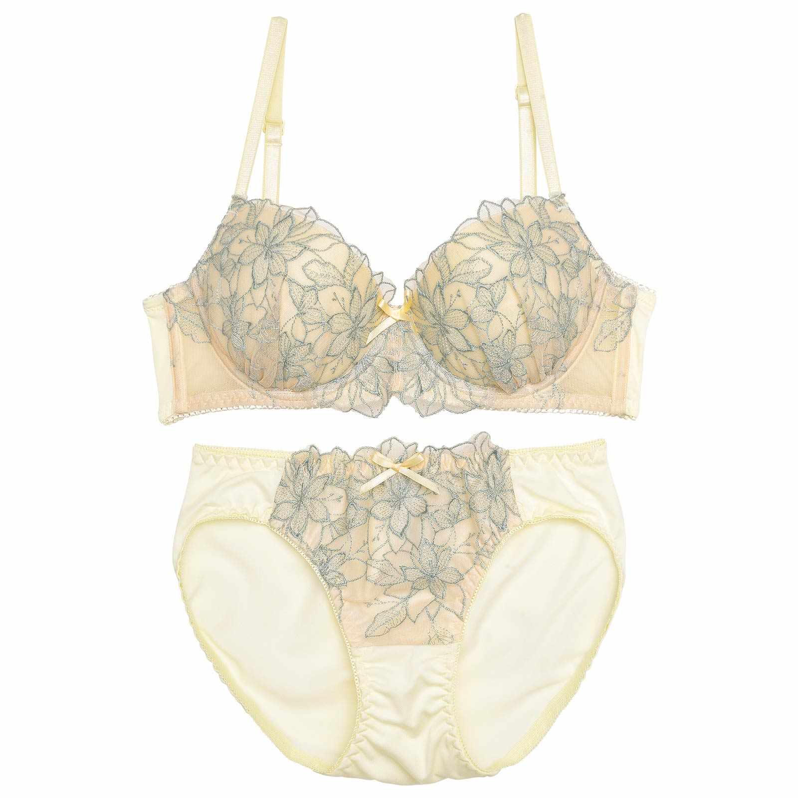 レトロシアーチュールエンブロイダリーブラジャー&フルバックショーツ