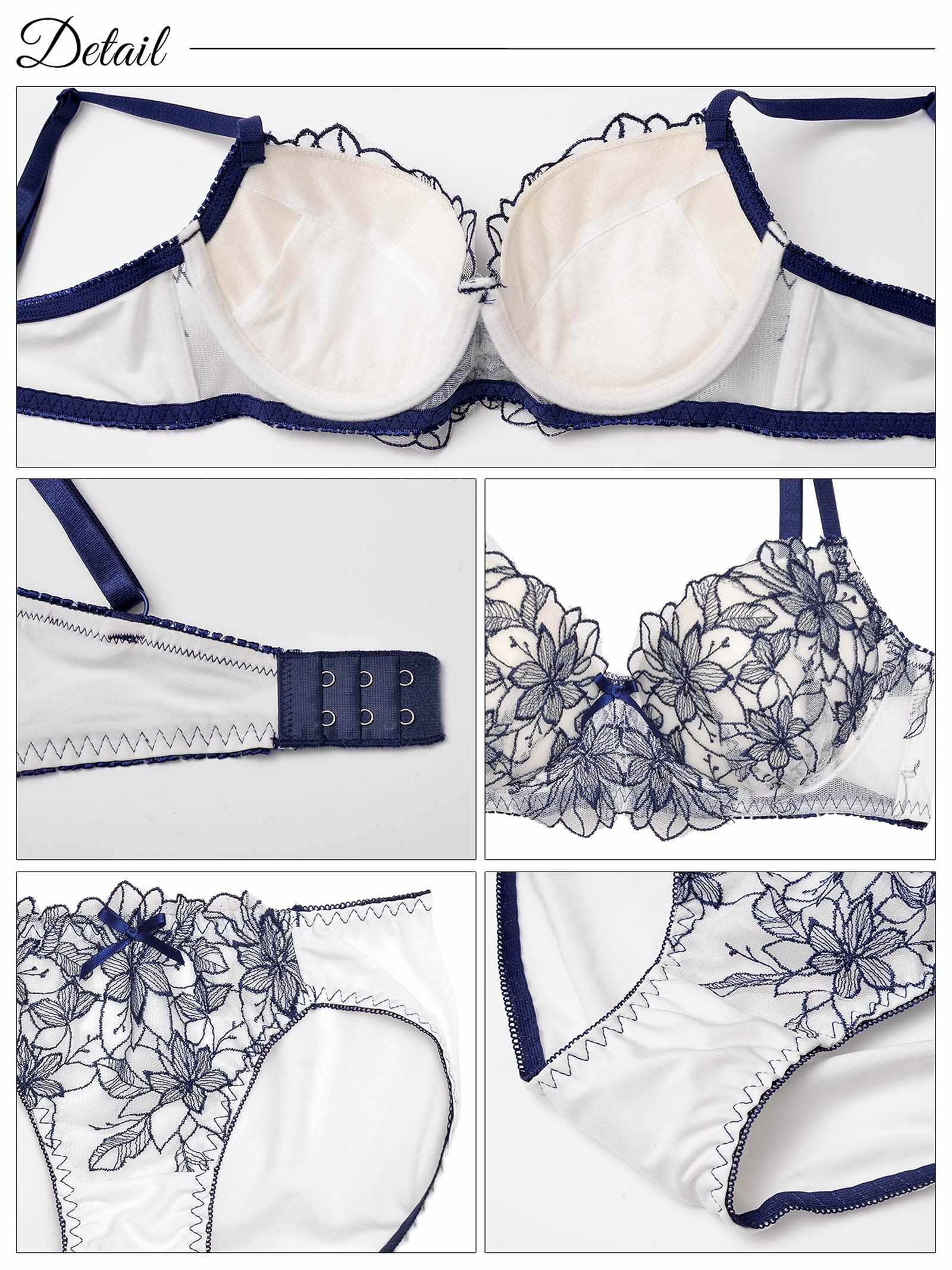 レトロシアーチュールエンブロイダリーブラジャー&フルバックショーツ