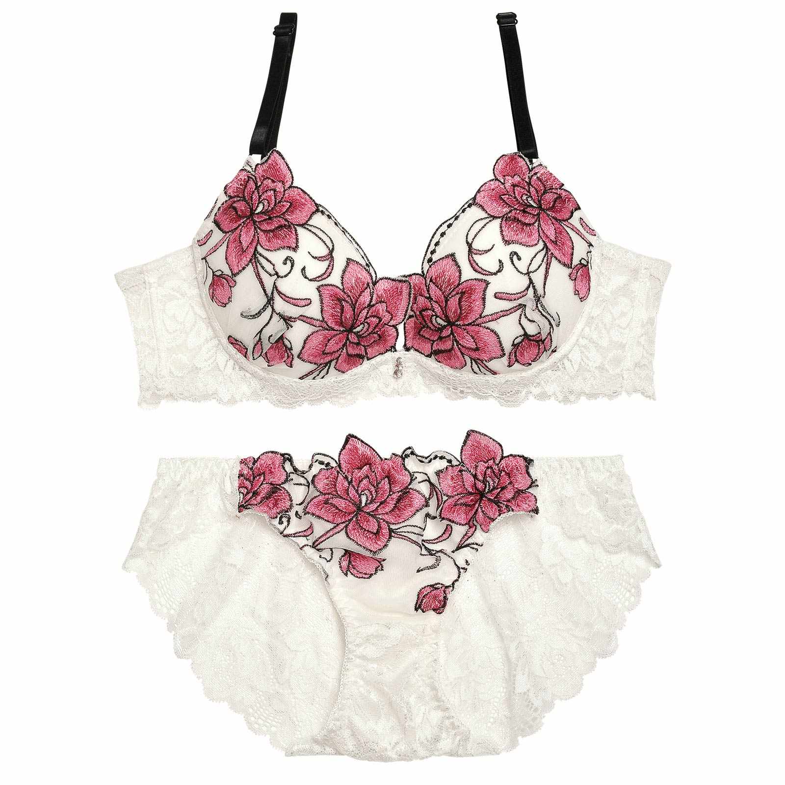 【EFサイズ】クラシックグロウピオニー育乳脇高ブラジャー&バック透けフルバックショーツ