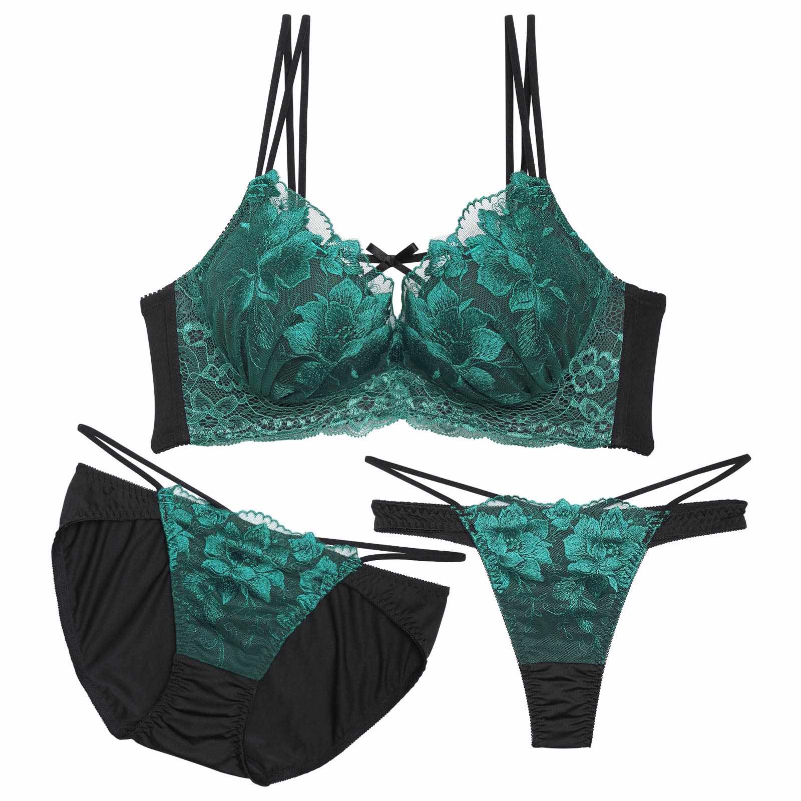 【三上悠亜着用】【3点セット】フルブルームエンブロイダリーブラジャー&フルバック&Tバックショーツ