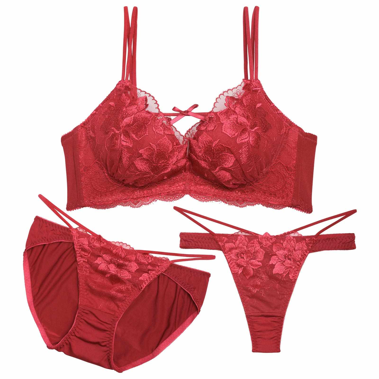 【三上悠亜着用】【3点セット】フルブルームエンブロイダリーブラジャー&フルバック&Tバックショーツ