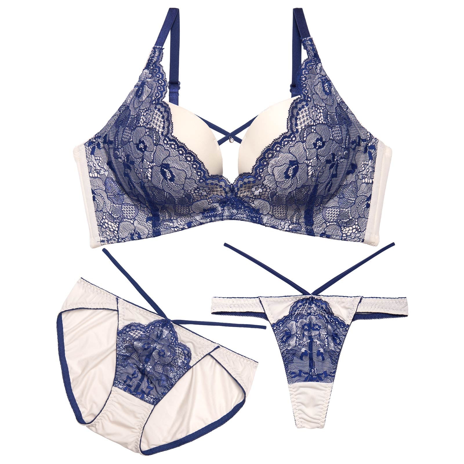 【かとゆり着用】【3点セット】ブリリアントブルームクロス育乳脇高ブラジャー&フルバック&Tバックショーツ - 【公式】247Lingerie