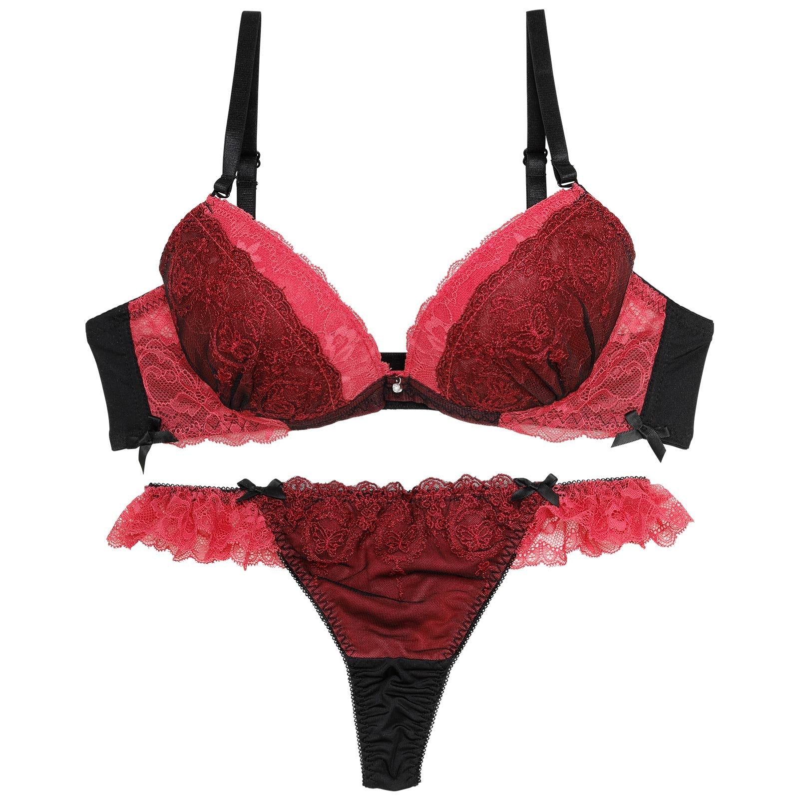 バイカラーゴシックバタフライブラジャー&Tバックショーツ