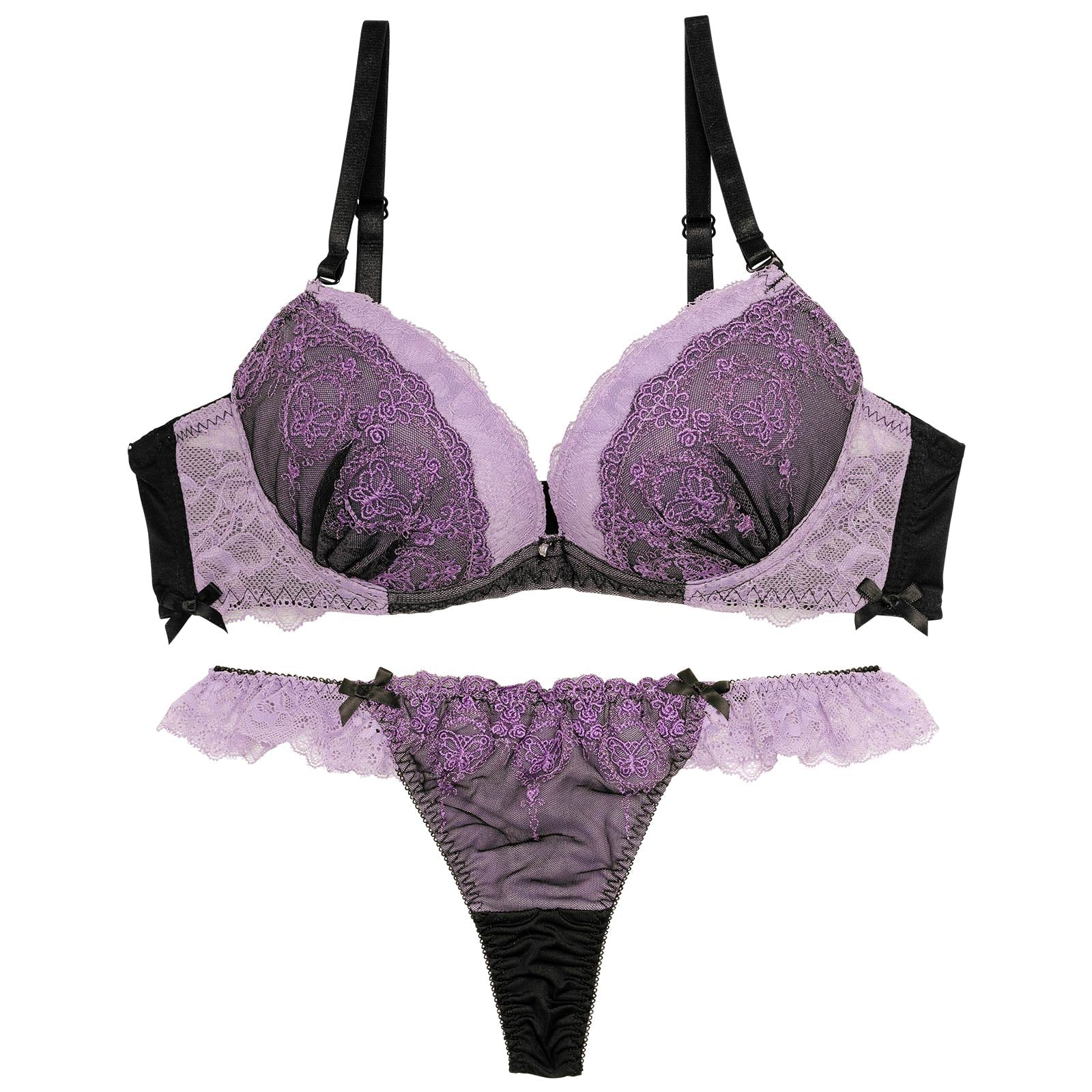 バイカラーゴシックバタフライブラジャー&Tバックショーツ