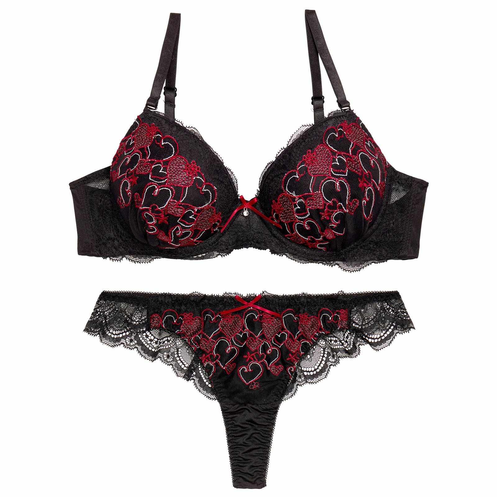 ロマンティックガーリーハートブラジャー&バック透けTバックショーツ - 【公式】247Lingerie