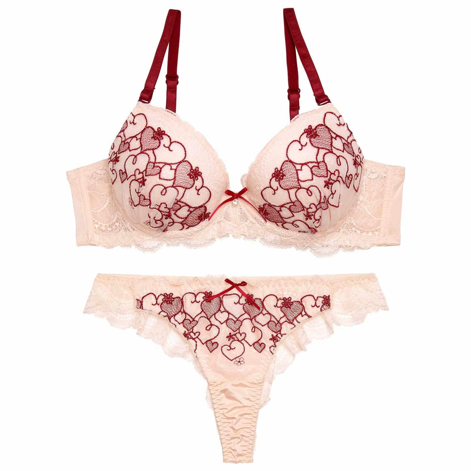 ロマンティックガーリーハートブラジャー&バック透けTバックショーツ - 【公式】247Lingerie