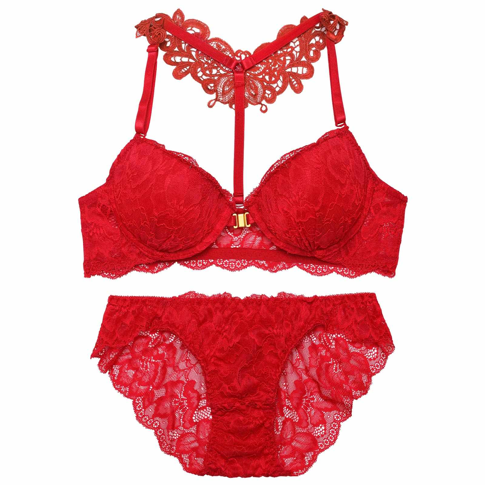 【EFサイズ】ケミカルレーシィホルターフロントホックブラジャー&バック透けフルバックショーツ