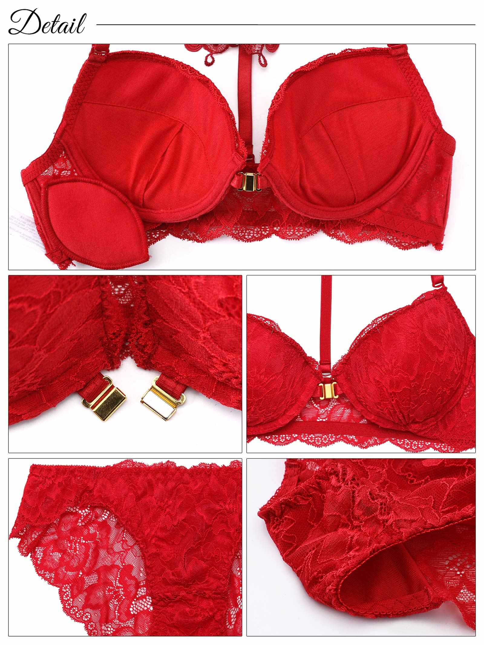 3/5新作!【EFサイズ】ケミカルレーシィホルターフロントホックブラジャー&バック透けフルバックショーツ