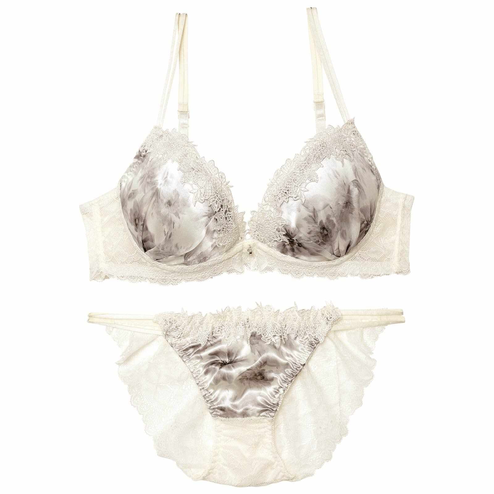 11/13再販!【EFサイズ】ケミカルミスティーフラワーブラジャー&バック透けフルバックショーツ