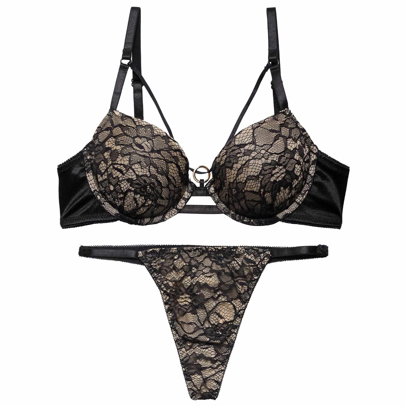 シアーブルームコードリングブラジャー&Tバックショーツ