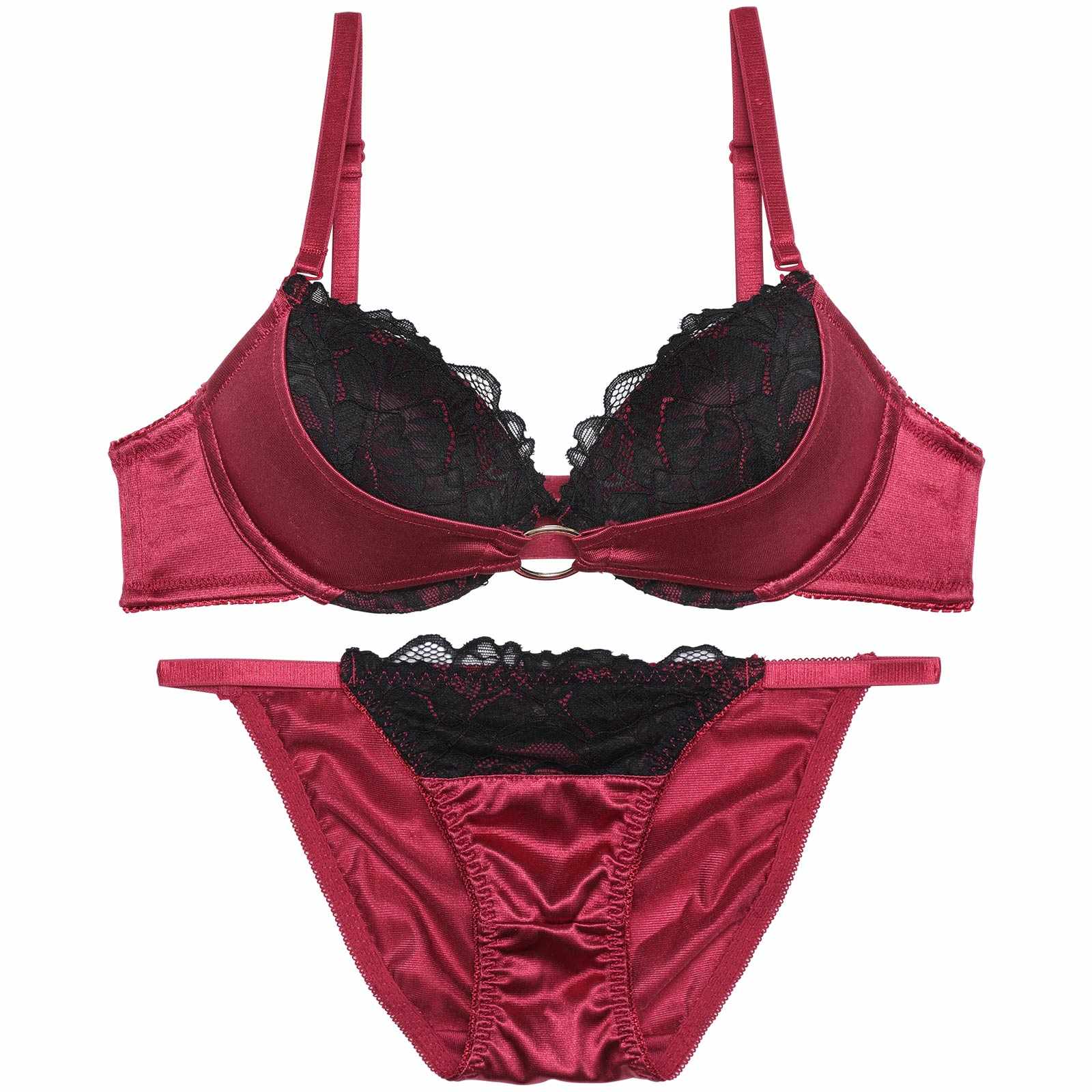 【EFサイズ】グロッシーサテンリングブラジャー&フルバックショーツ