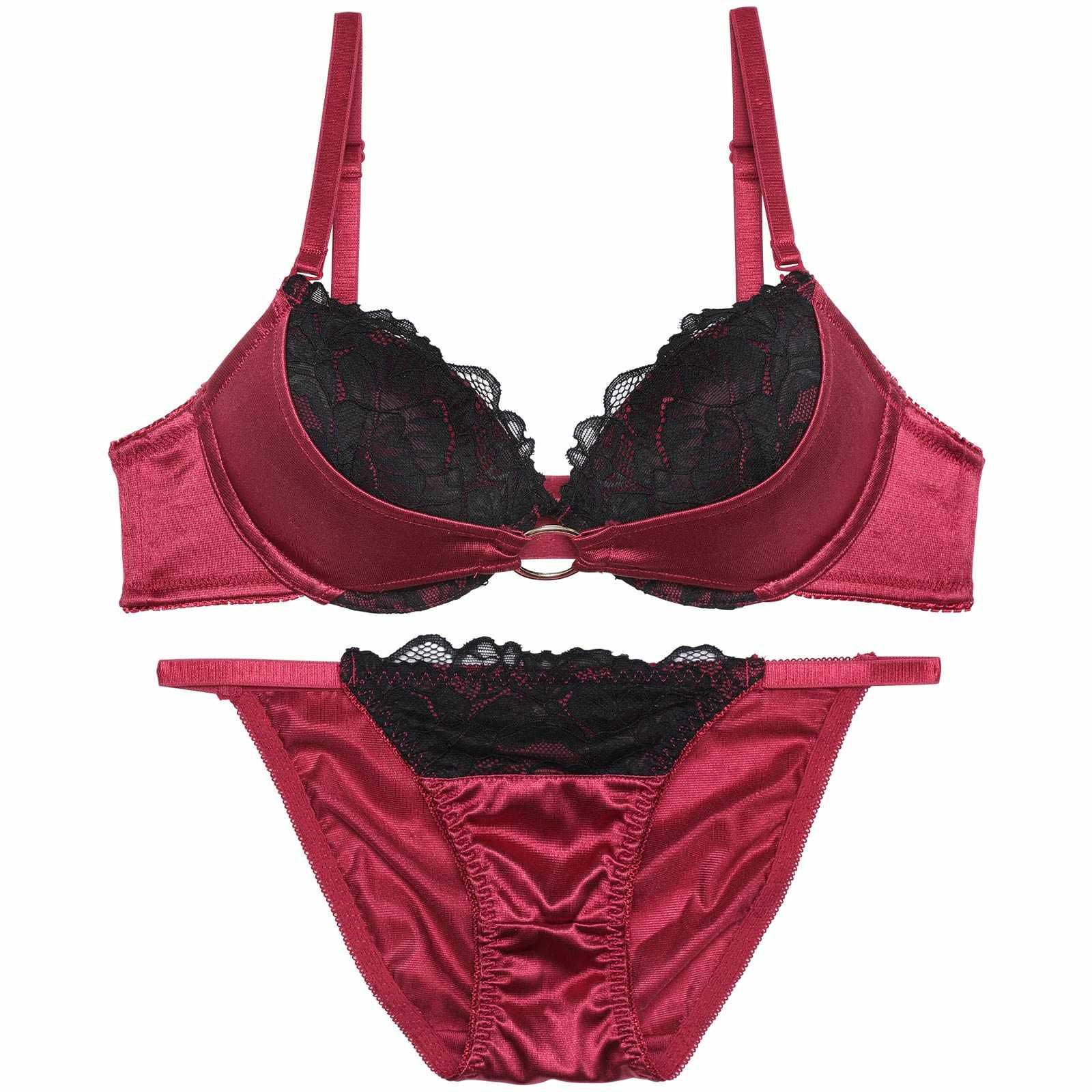 【EFサイズ】グロッシーサテンリングブラジャー&フルバックショーツ - 【公式】247Lingerie