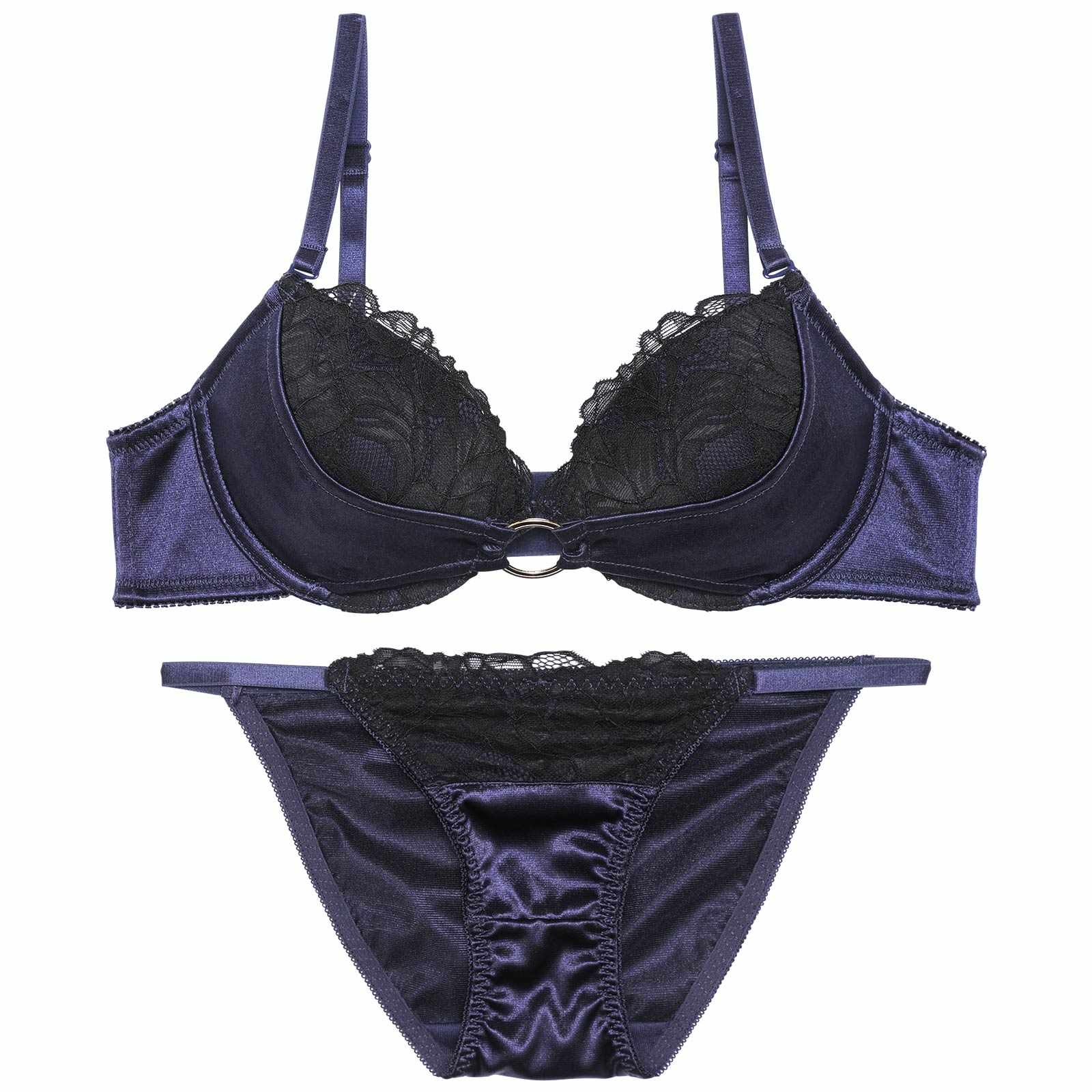 【EFサイズ】グロッシーサテンリングブラジャー&フルバックショーツ