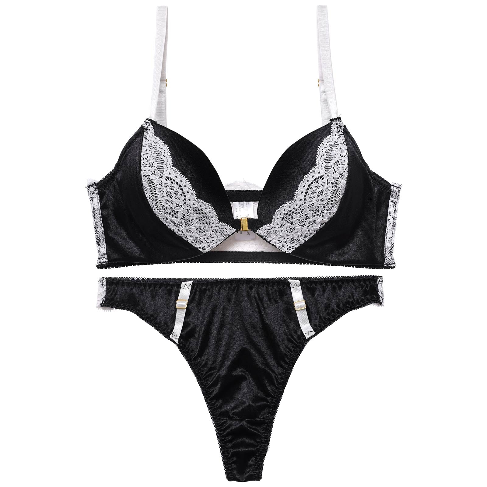 モノトーンマットレーシィフロントホックブラジャー&バック透けTバックショーツ