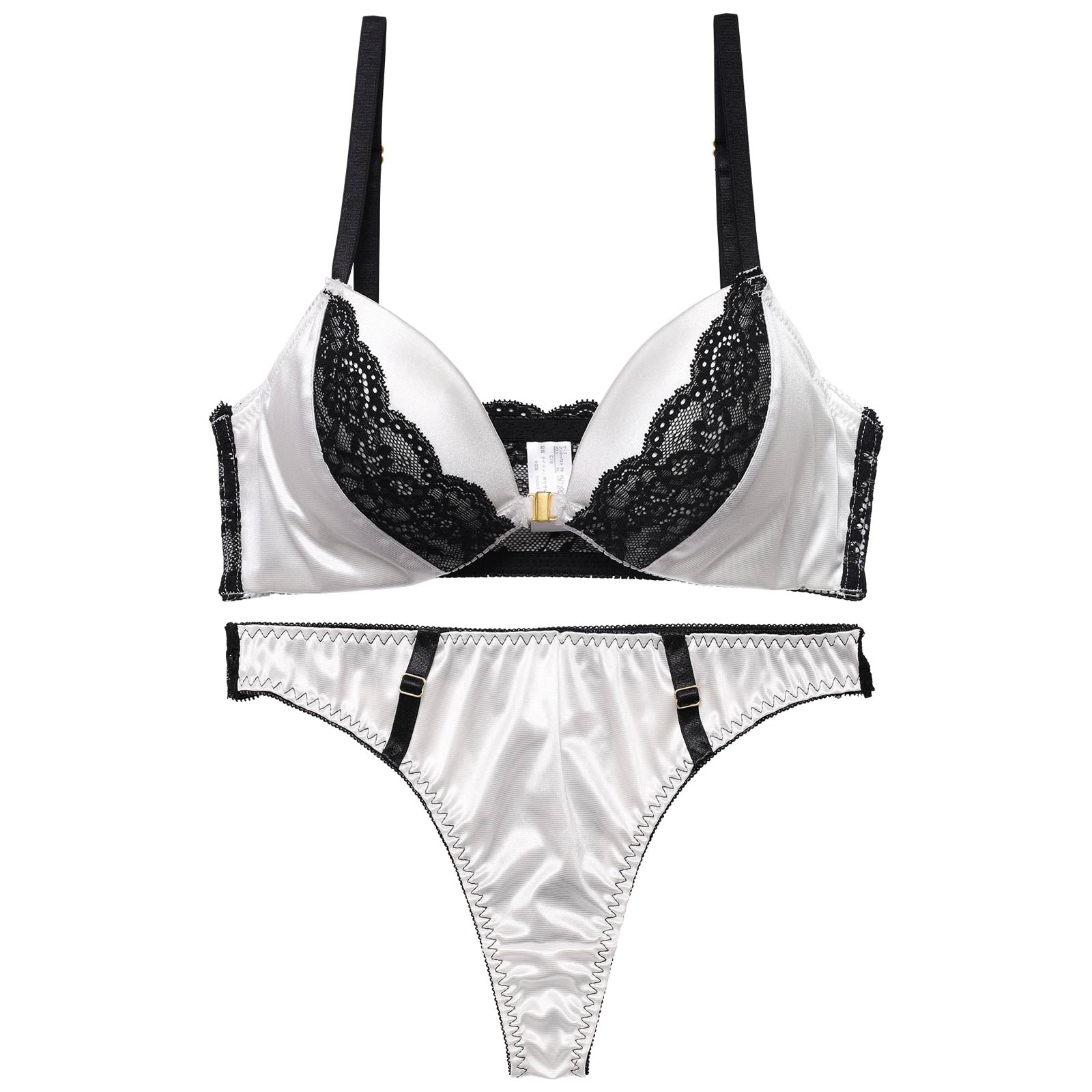 モノトーンマットレーシィフロントホックブラジャー&バック透けTバックショーツ