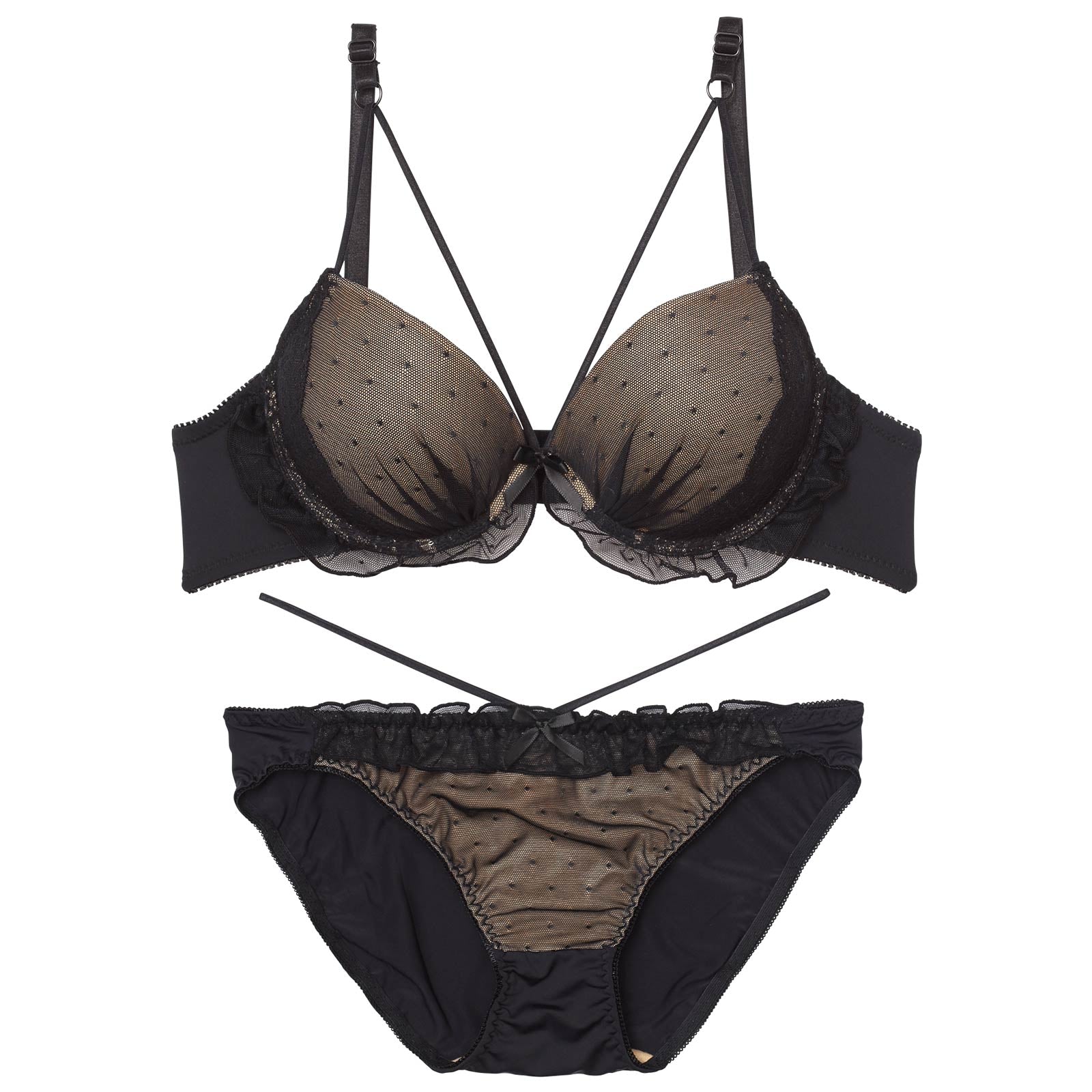 フェミニンドットフリルブラジャー&フルバックショーツ