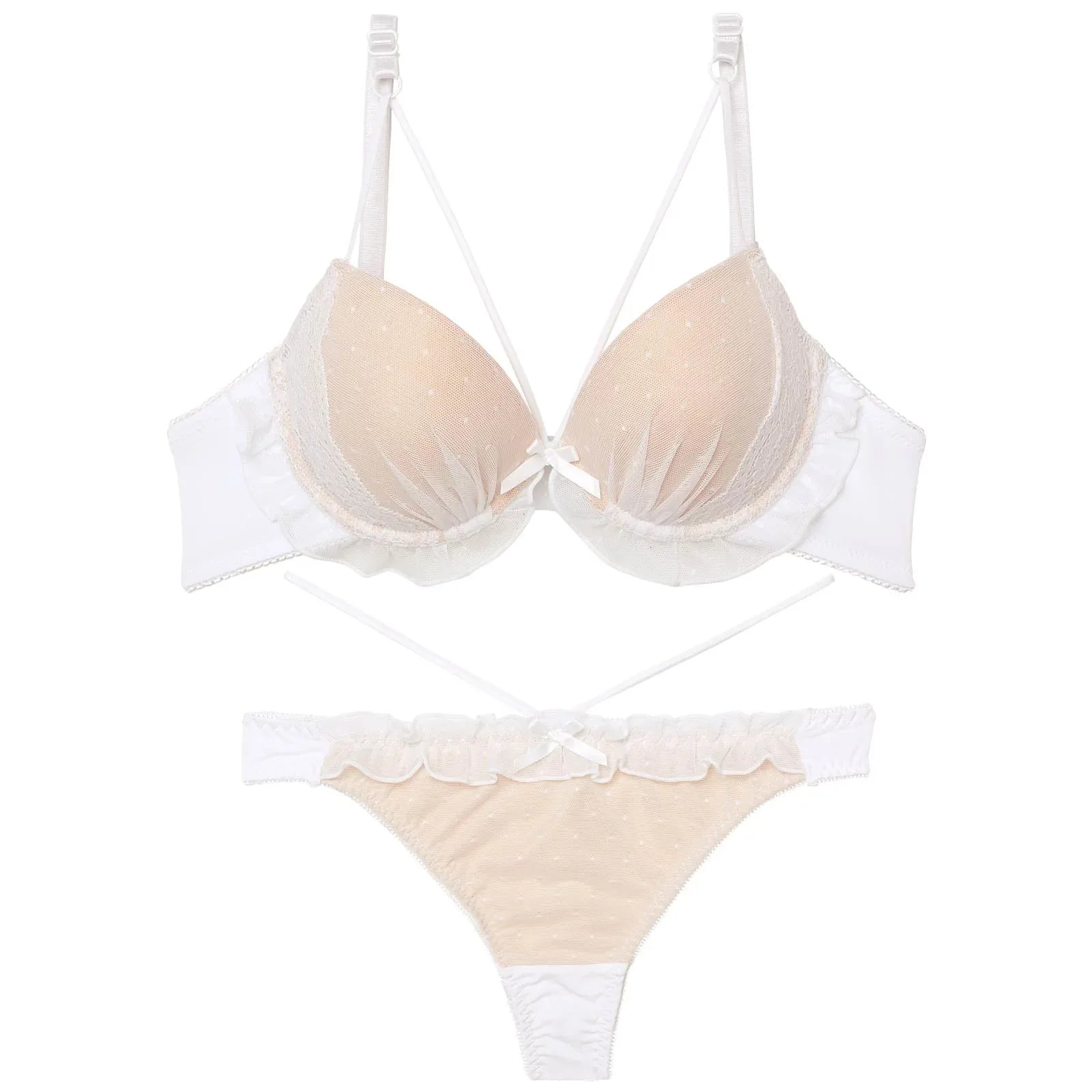 フェミニンドットフリルブラジャー&Tバックショーツ - 【公式】247Lingerie