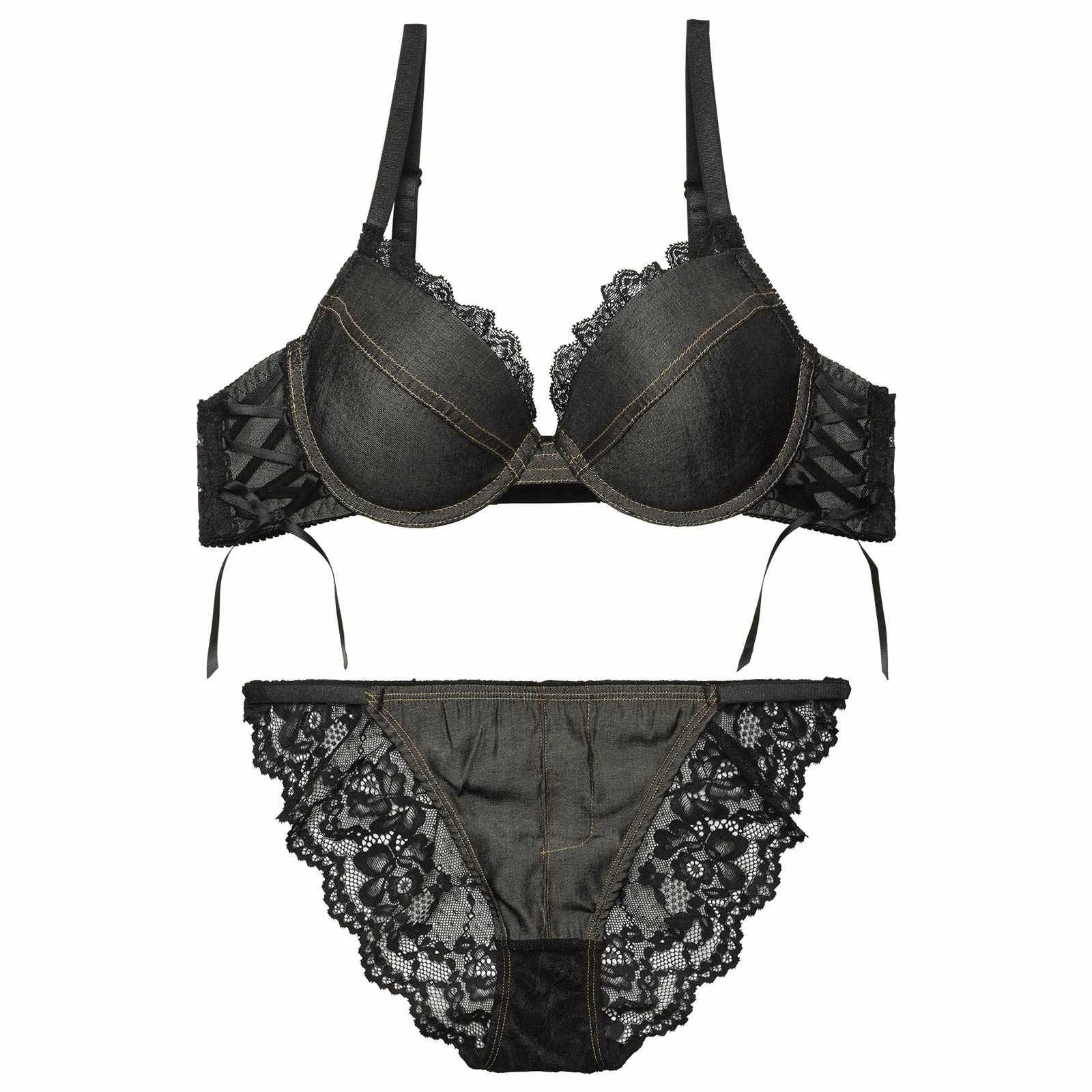 デニムレーシィスピンドルブラジャー&バック透けフルバックショーツ - 【公式】247Lingerie