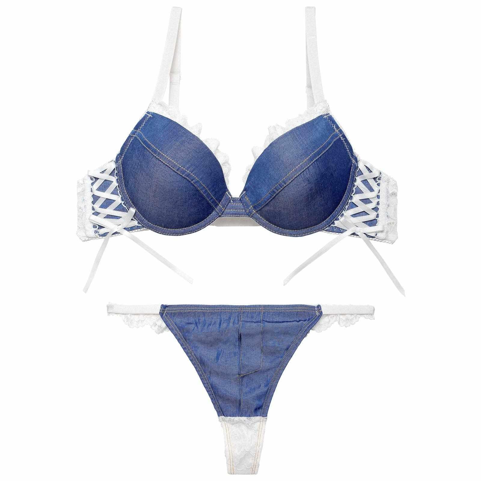 デニムレーシィスピンドルブラジャー&バック透けTバックショーツ - 【公式】247Lingerie