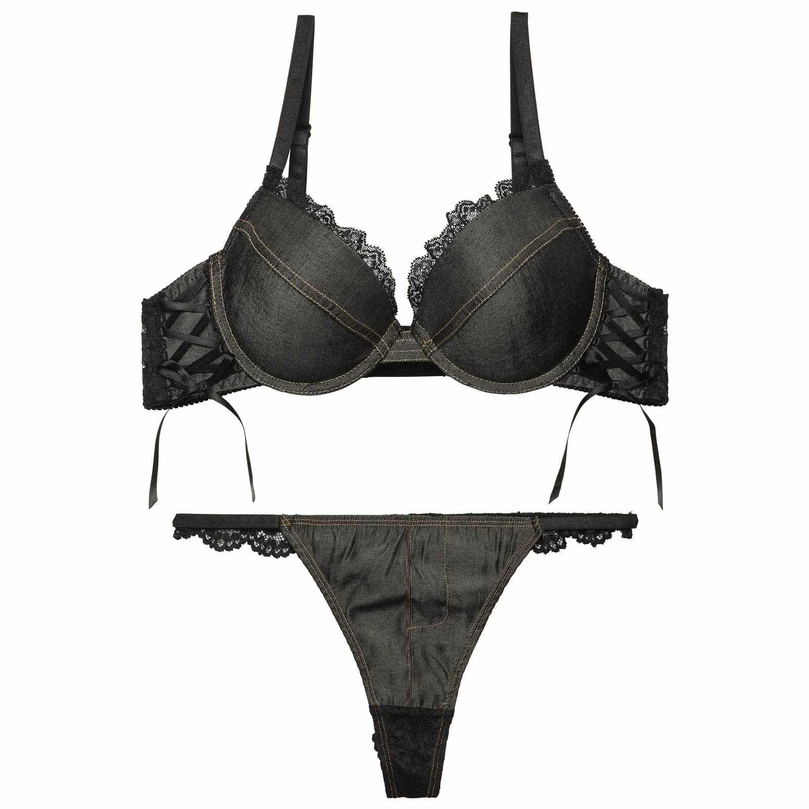 デニムレーシィスピンドルブラジャー&バック透けTバックショーツ - 【公式】247Lingerie