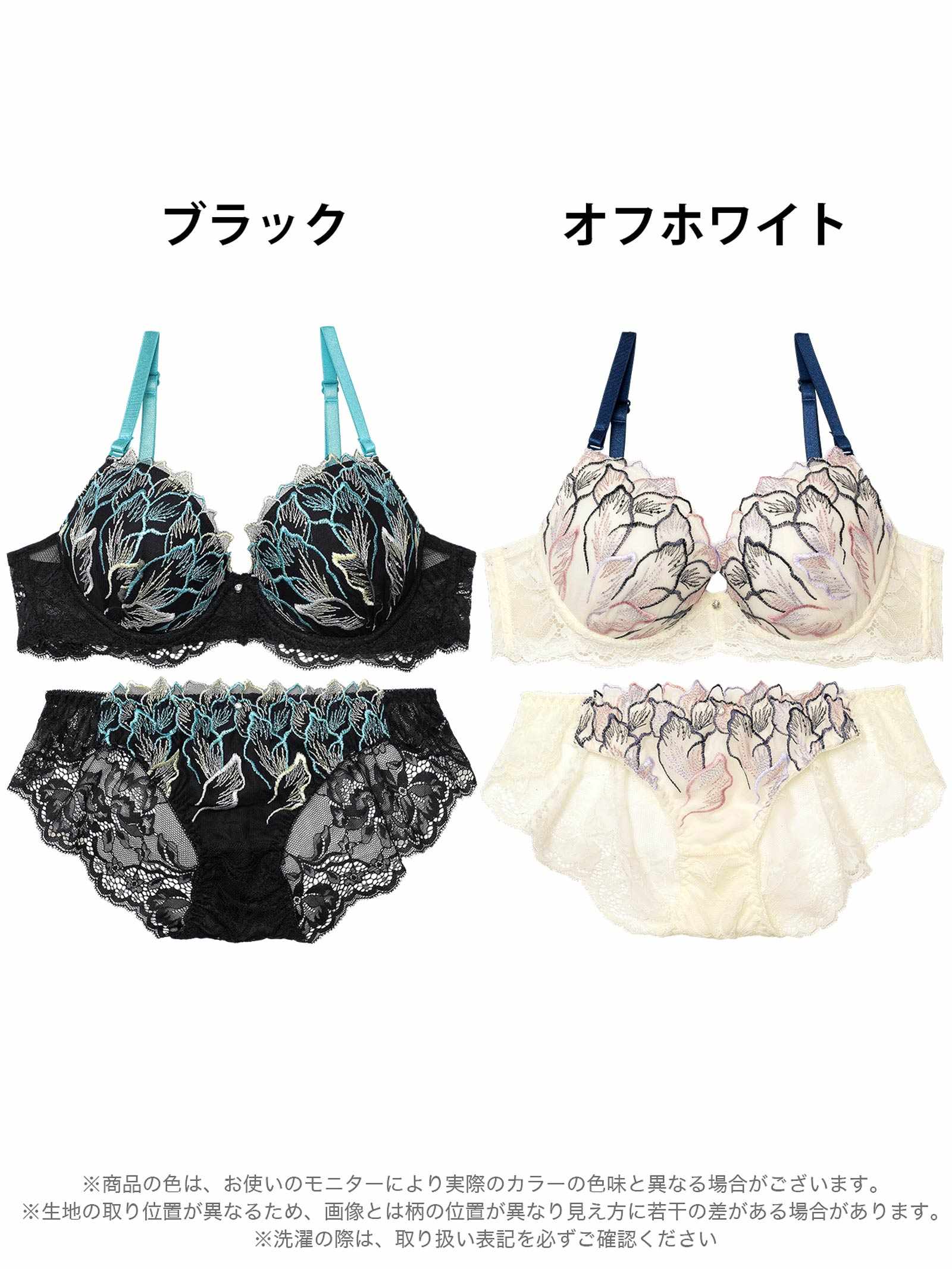 5/14新作!【EFサイズ】フローラルシックエンブロイダリーブラジャー&バック透けフルバックショーツ