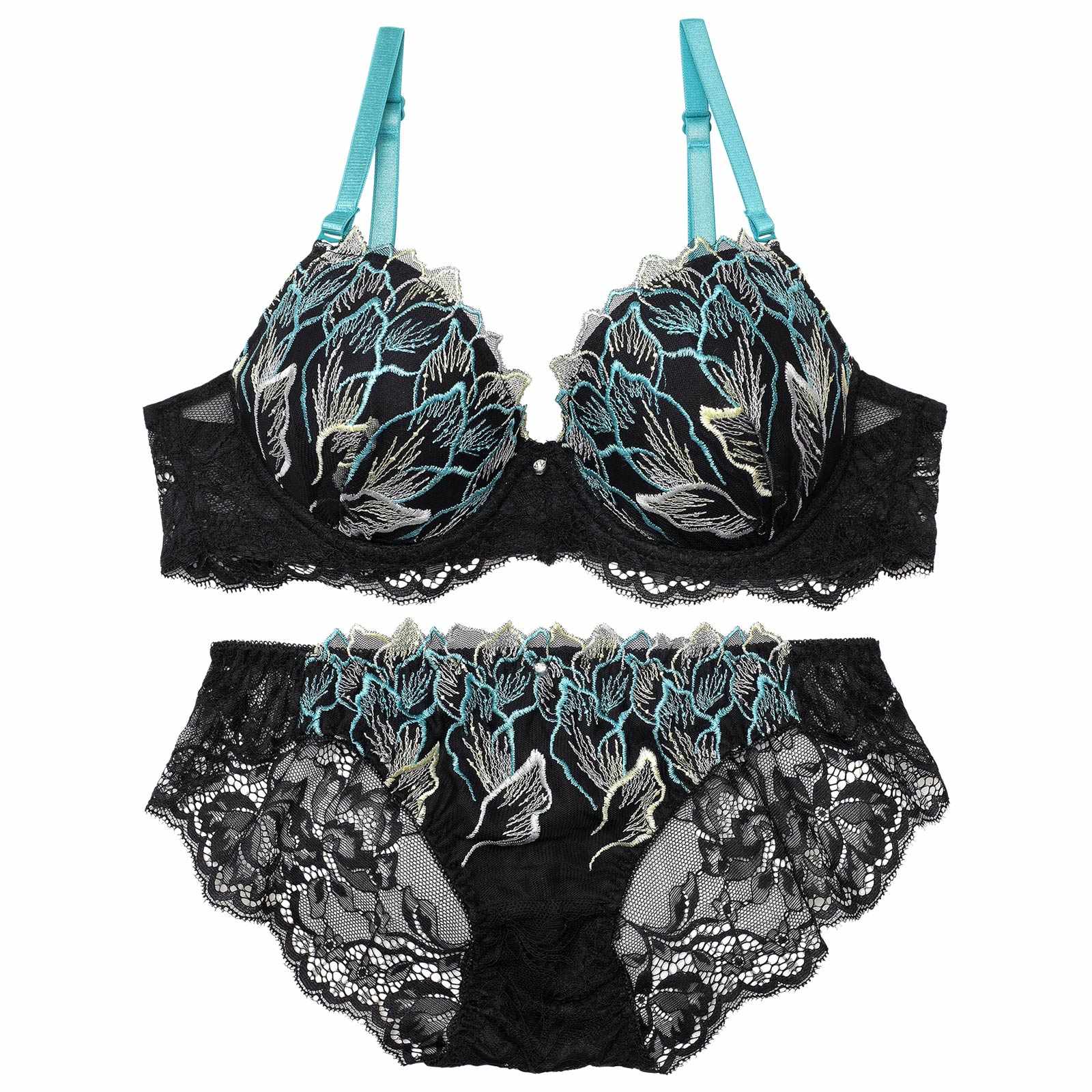 【EFサイズ】フローラルシックエンブロイダリーブラジャー&バック透けフルバックショーツ