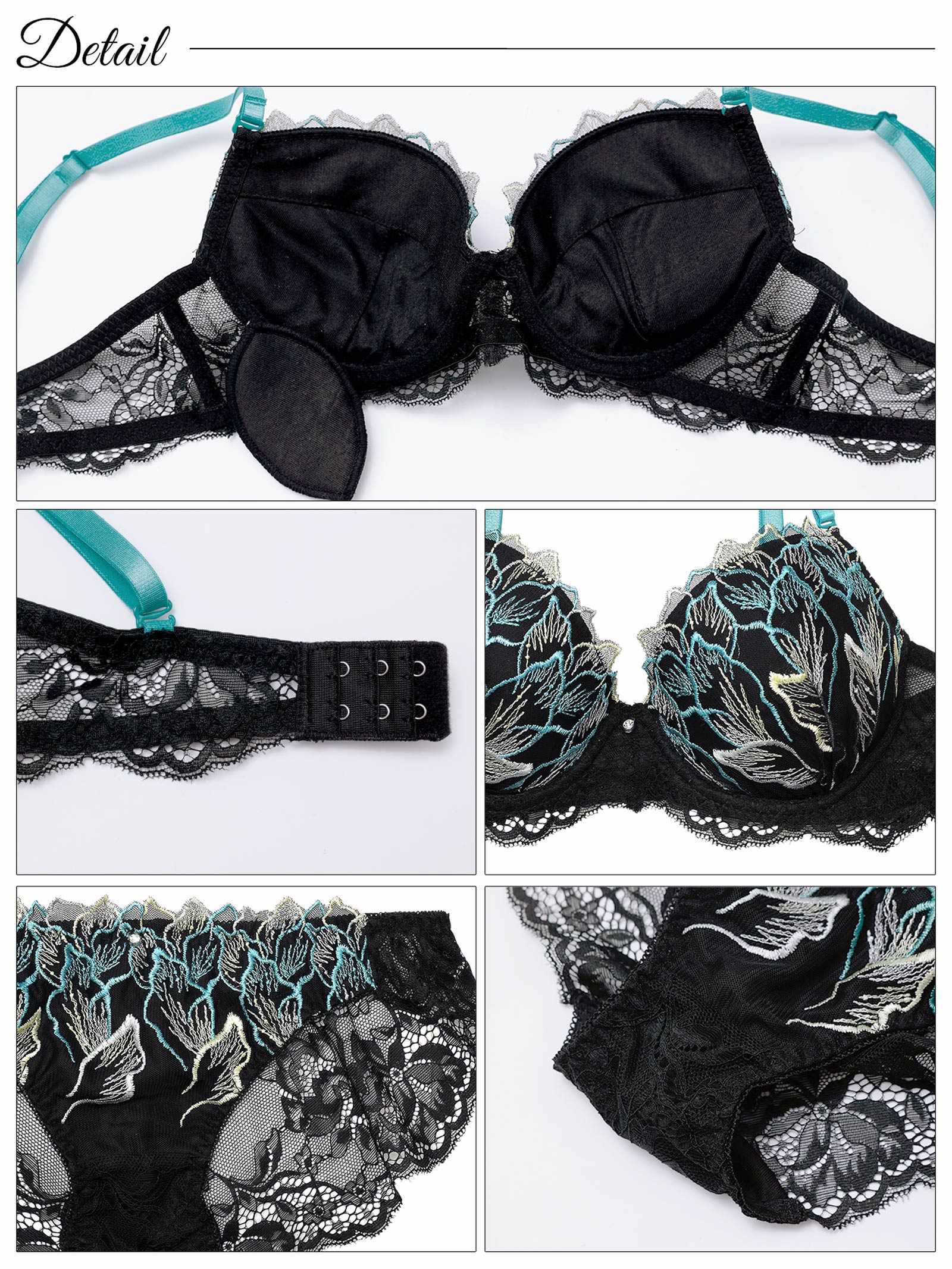 5/14新作!【EFサイズ】フローラルシックエンブロイダリーブラジャー&バック透けフルバックショーツ