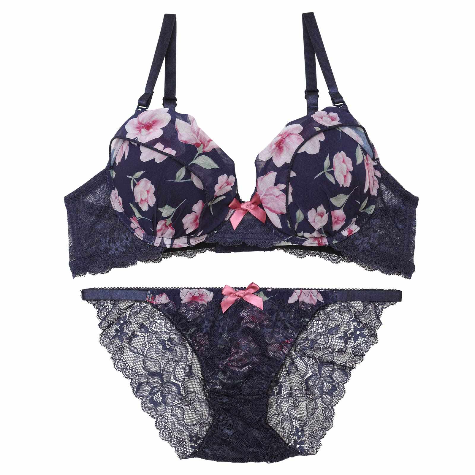 フレグランス水彩フラワーブラジャー&バック透けフルバックショーツ