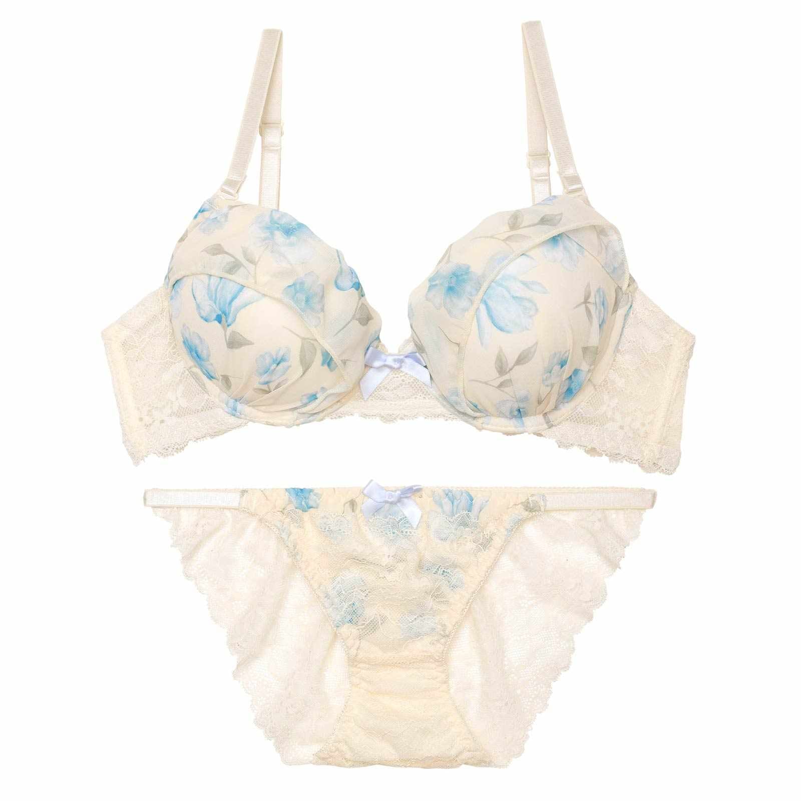フレグランス水彩フラワーブラジャー&バック透けフルバックショーツ