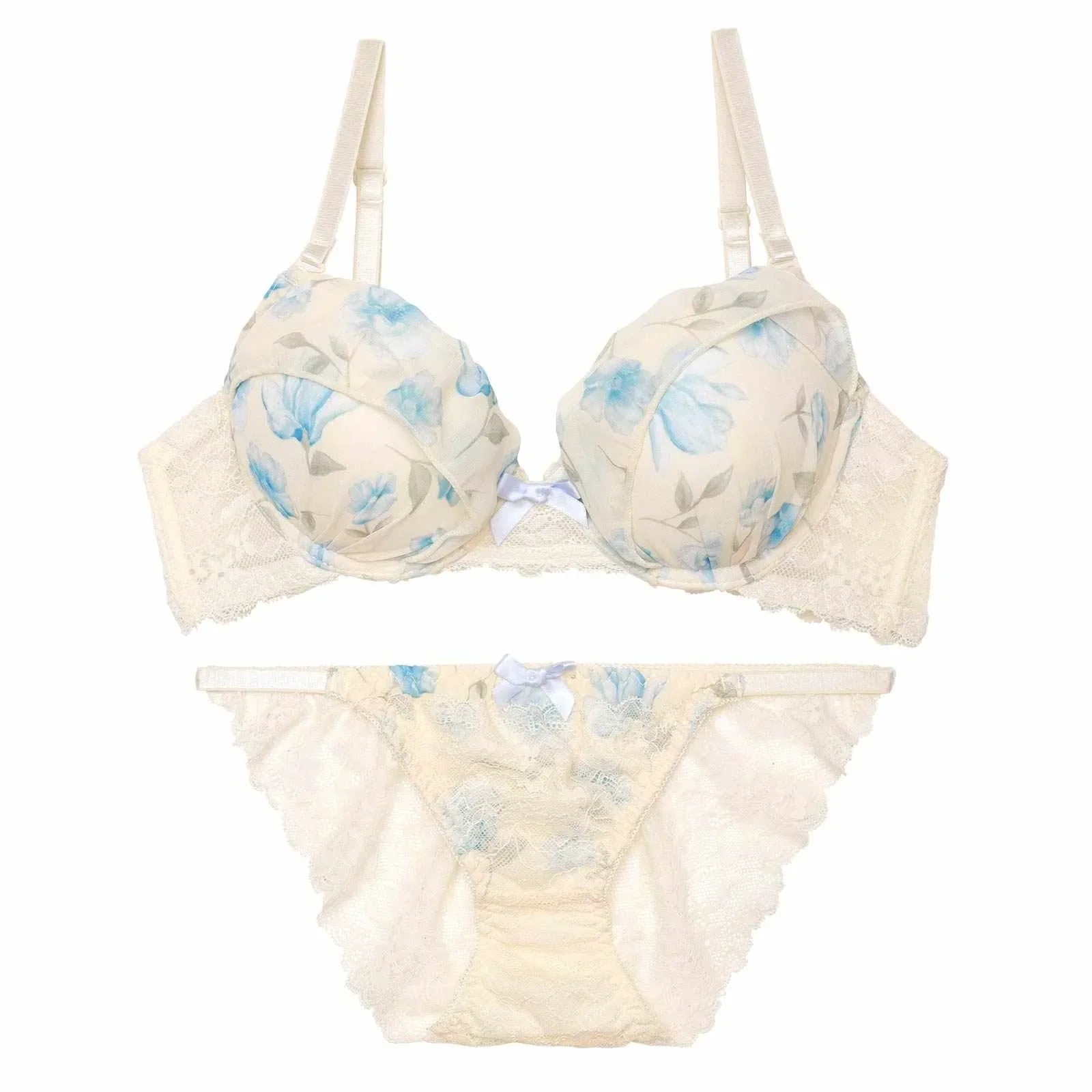 フレグランス水彩フラワーブラジャー&バック透けフルバックショーツ - 【公式】247Lingerie