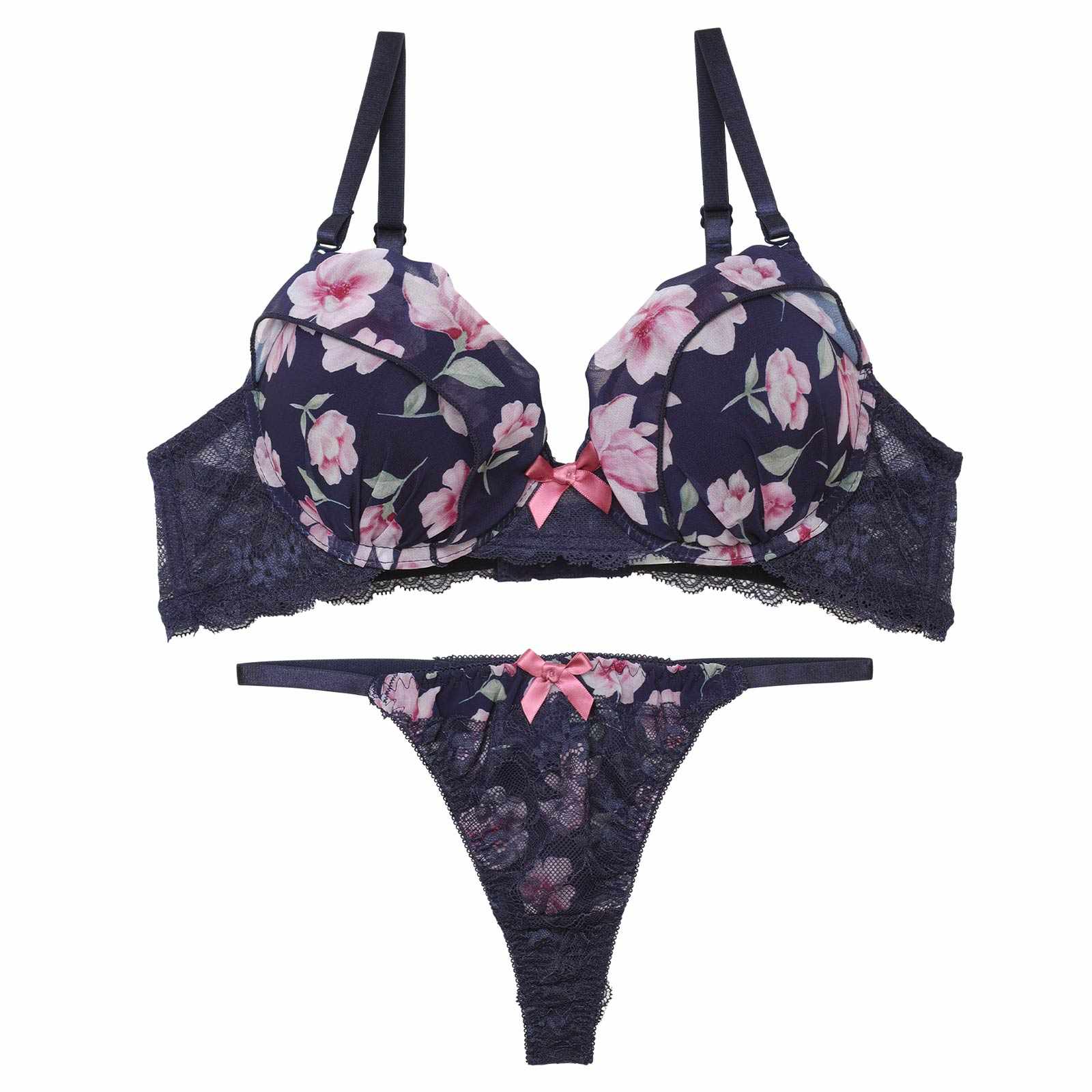 フレグランス水彩フラワーブラジャー&バック透けTバックショーツ
