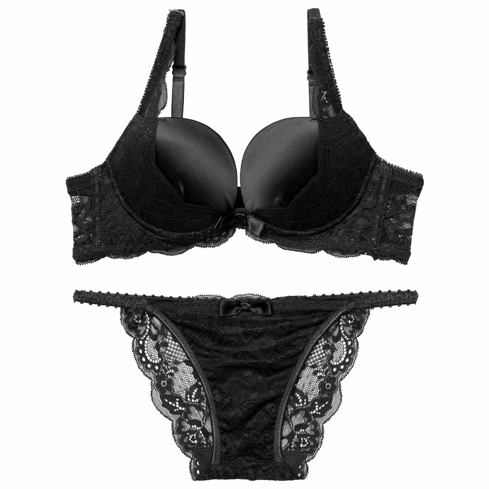 グラマラスサテンレースブラジャー&バック透けフルバックショーツ