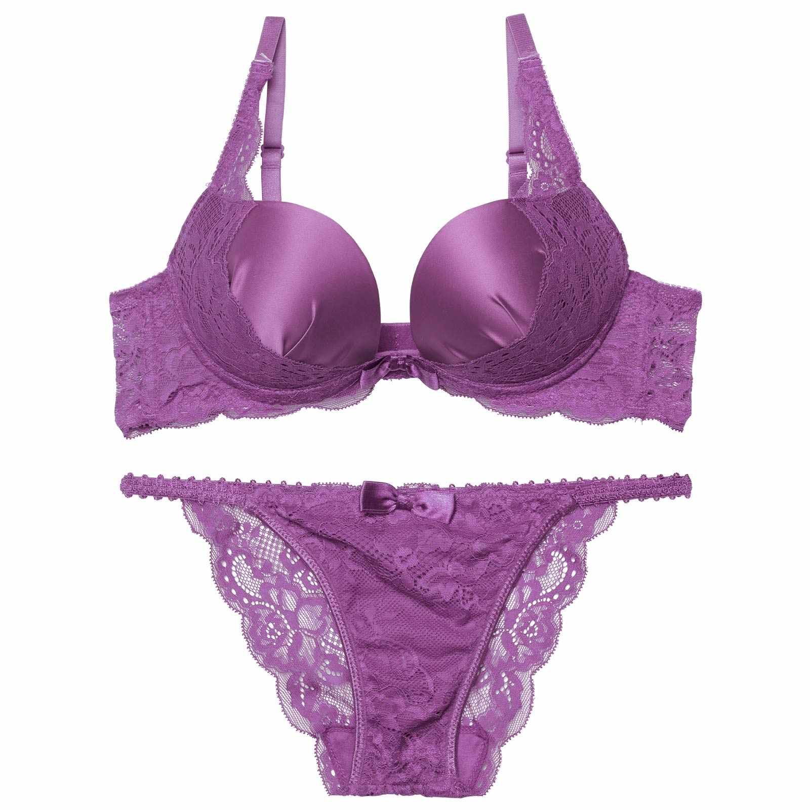 グラマラスサテンレースブラジャー&バック透けフルバックショーツ