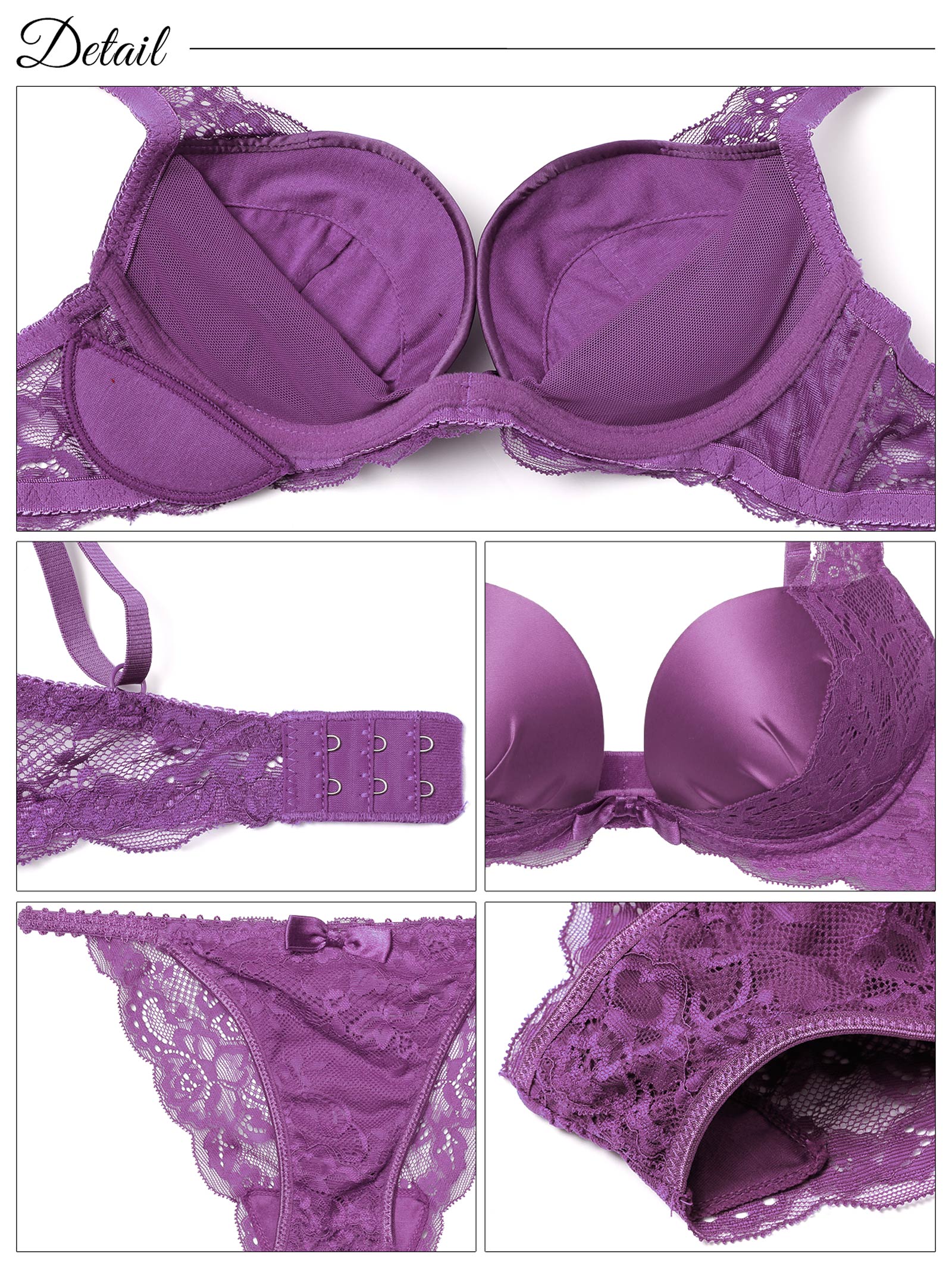 グラマラスサテンレースブラジャー&バック透けフルバックショーツ