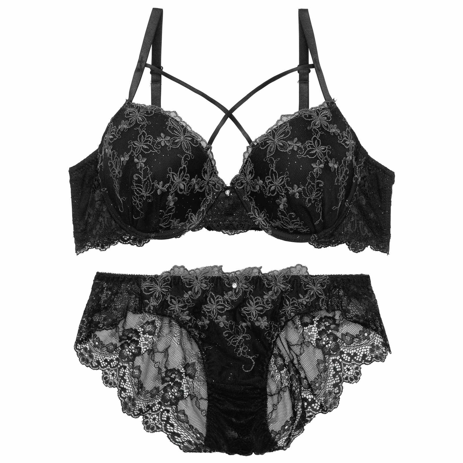 【EFサイズ】メルティパピヨンコードブラジャー&バック透けフルバックショーツ