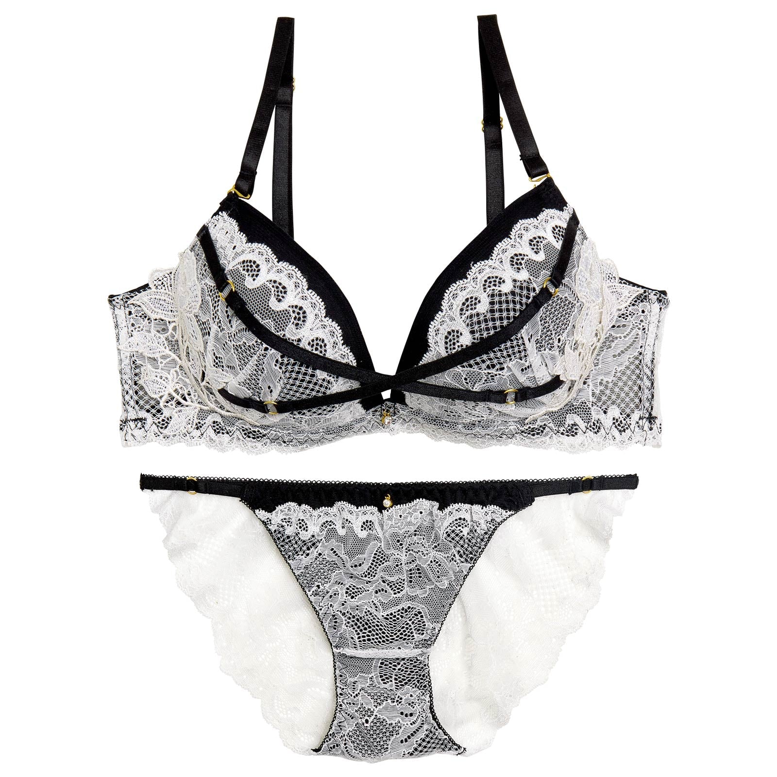 アンジュクロスエンブロイダリーブラジャー&バック透けフルバックショーツ