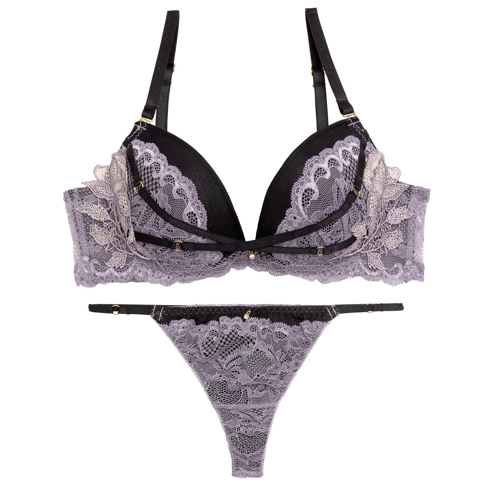 アンジュクロスエンブロイダリーブラジャー&バック透けTバックショーツ