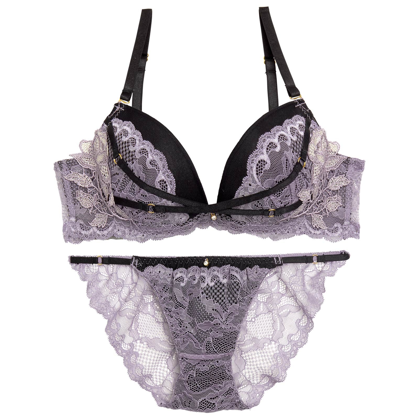 【EFサイズ】アンジュクロスエンブロイダリーブラジャー&バック透けフルバックショーツ